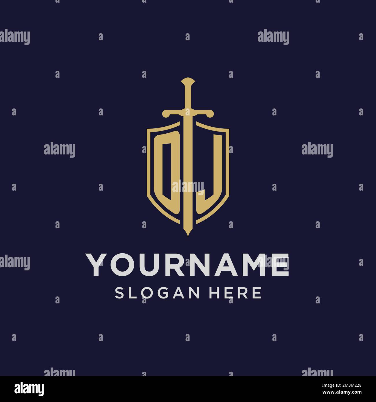 OJ logo initial monogram with shield and sword design ideas Stock ...