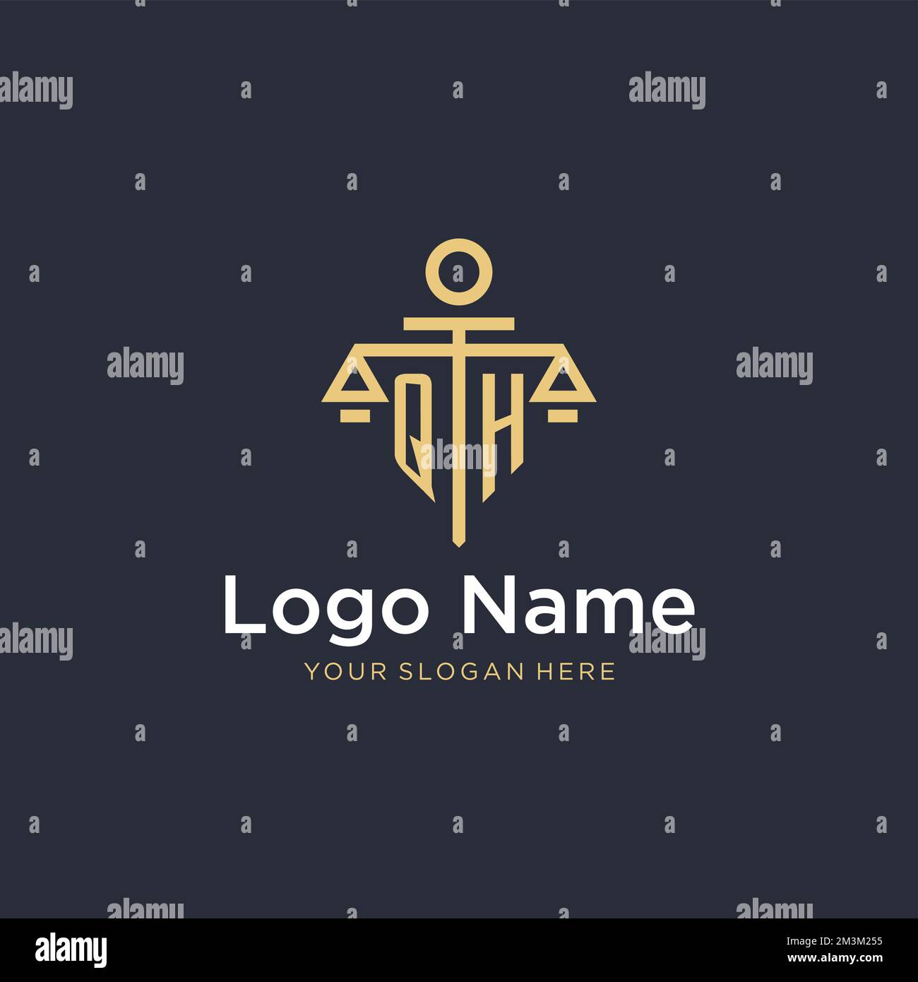 QH initial monogram logo with scale and pillar style design ideas Stock Vector