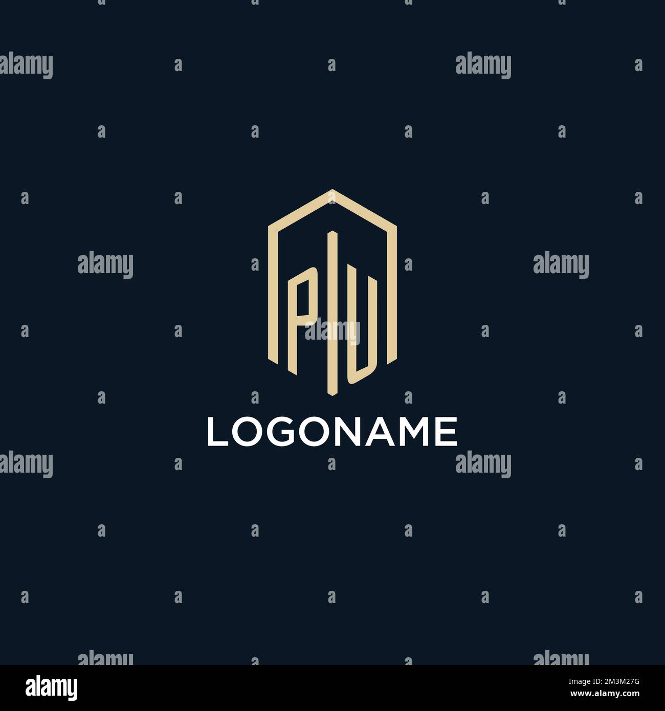 PU initial monogram logo with hexagonal shape style, real estate logo design ideas inspiration vector Stock Vector