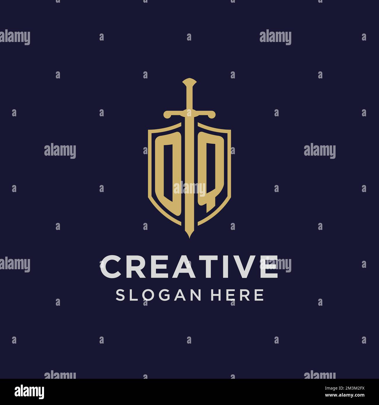 OQ logo initial monogram with shield and sword design ideas Stock Vector
