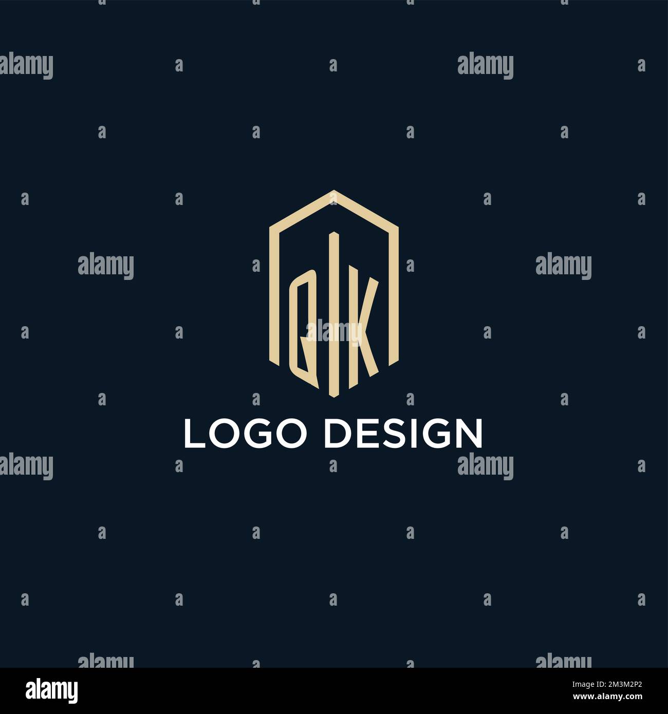 QK initial monogram logo with hexagonal shape style, real estate logo ...