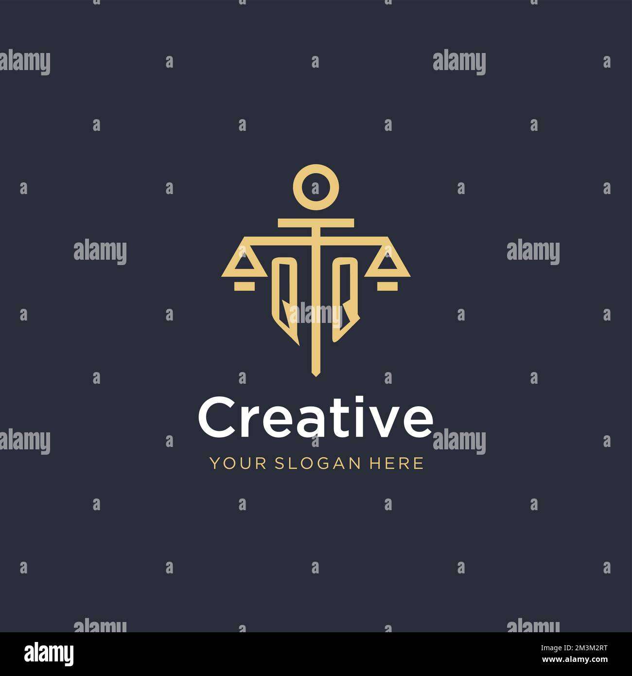 QQ initial monogram logo with scale and pillar style design ideas Stock Vector