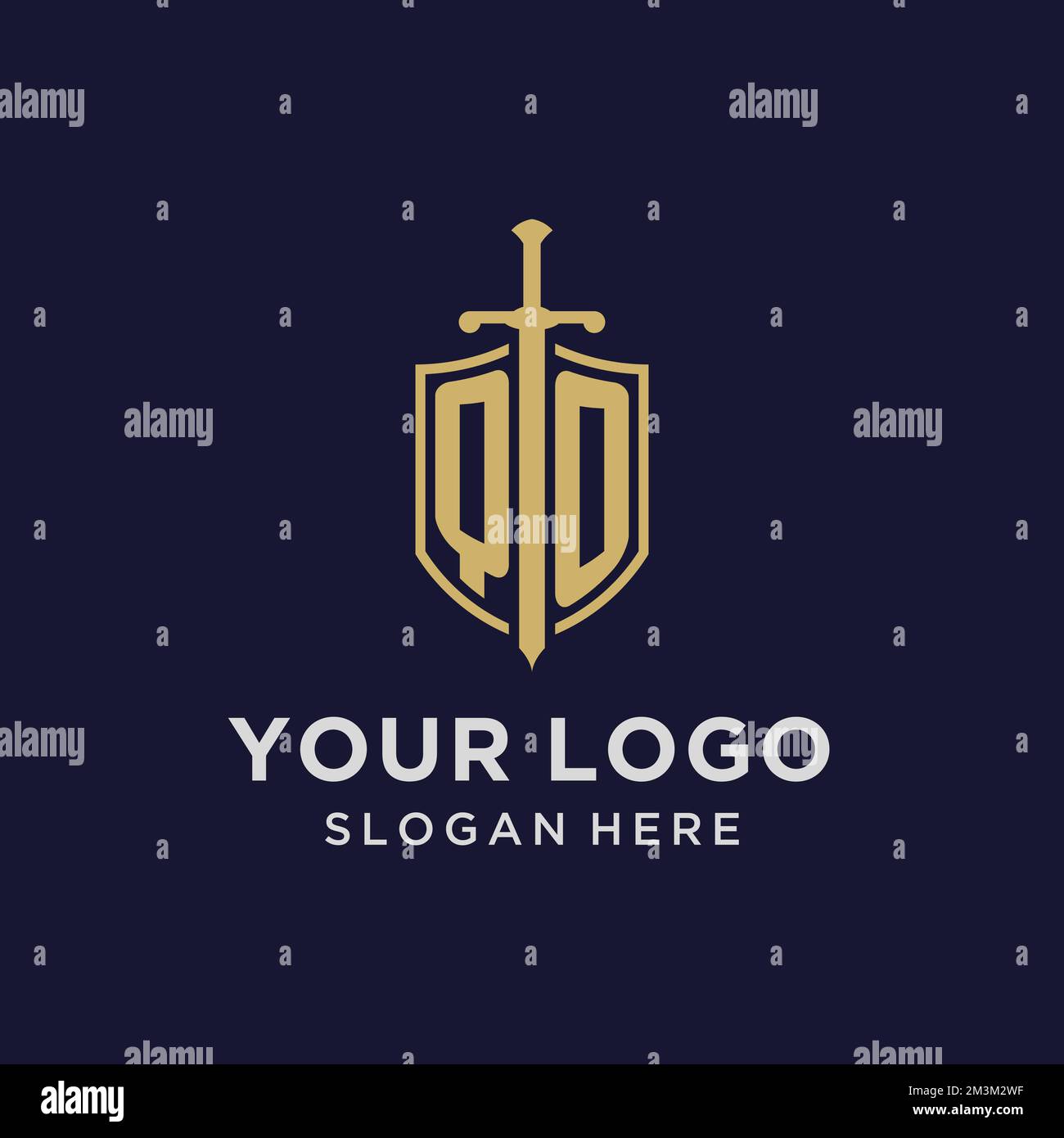 QO logo initial monogram with shield and sword design ideas Stock ...