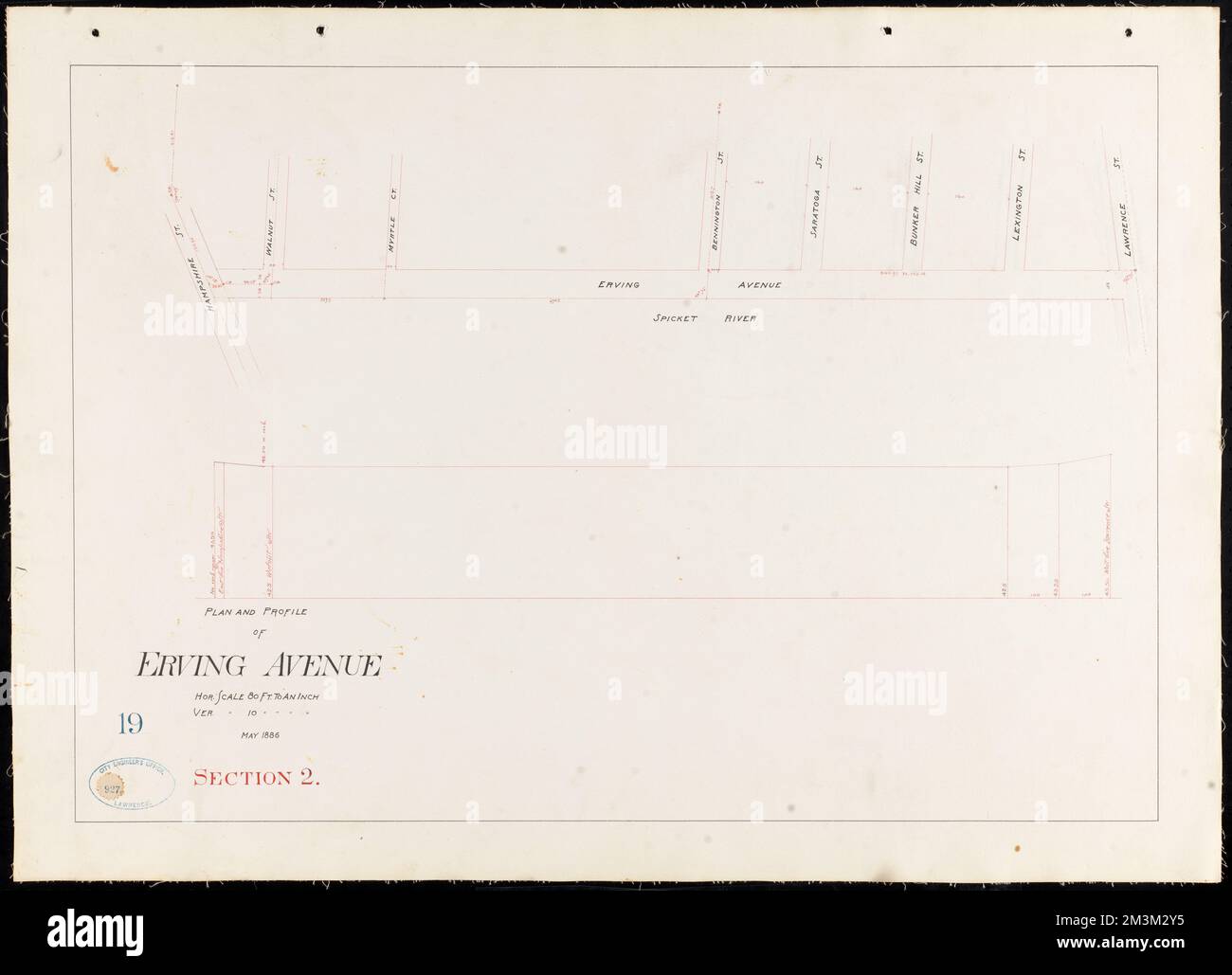 Plan and profile of Erving Avenue, section 2 , Streets. Lawrence Stock