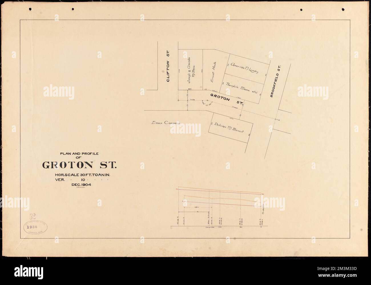 Plan and profile of Groton St. , Streets. Lawrence Stock Photo Alamy