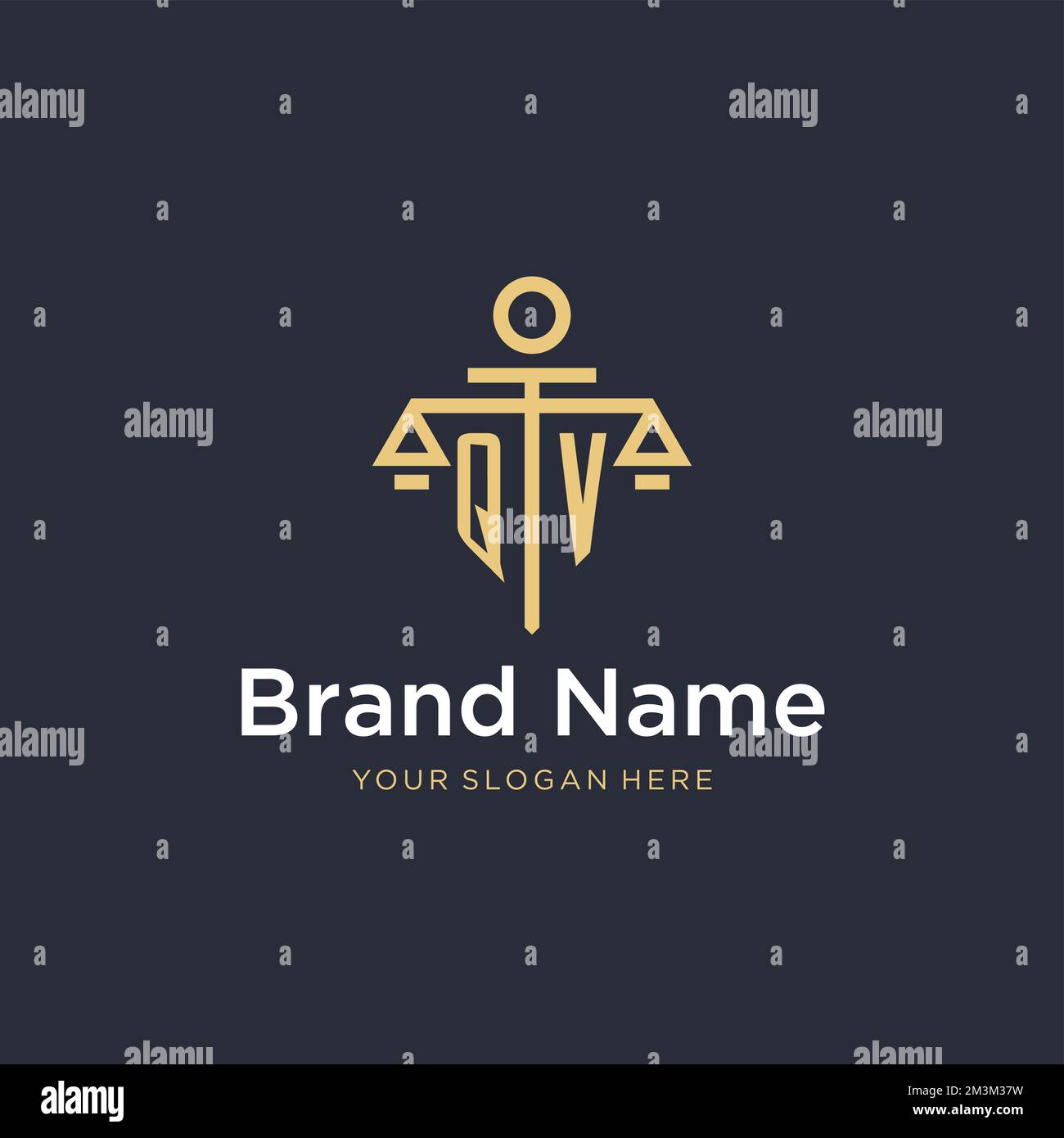 QV initial monogram logo with scale and pillar style design ideas Stock Vector