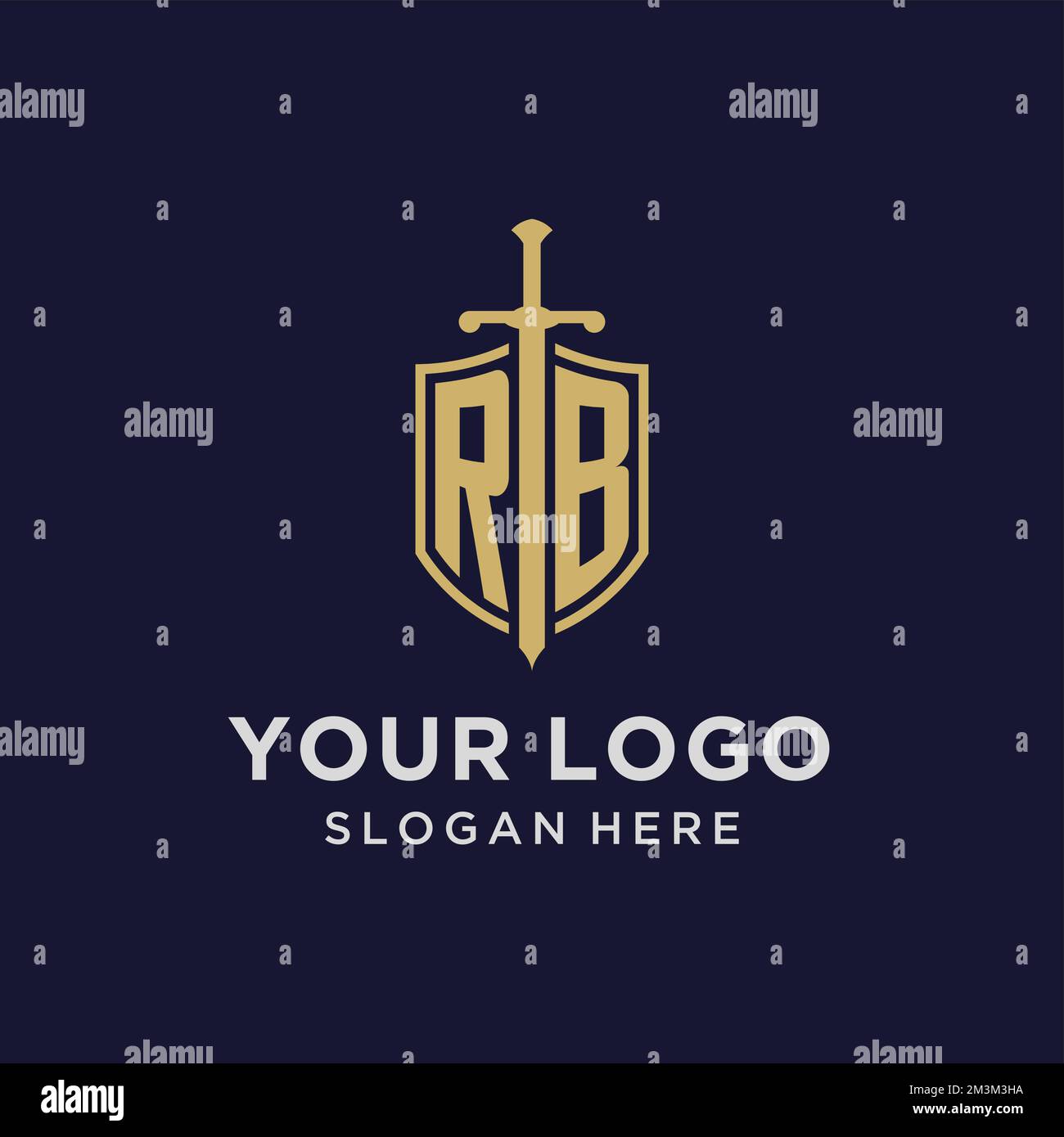 RB logo initial monogram with shield and sword design ideas Stock Vector