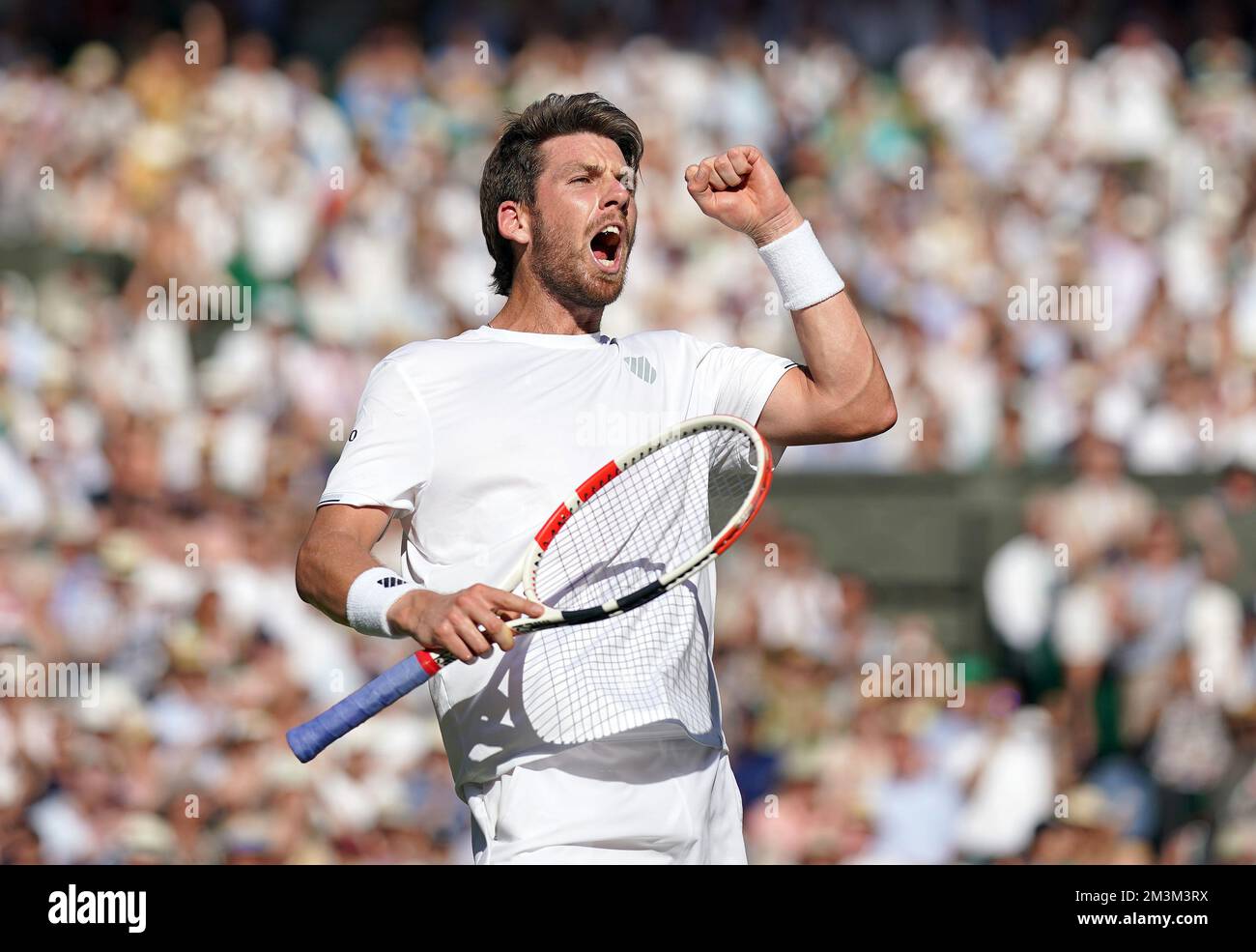 File photo dated 8-07-2022 of Cameron Norrie celebrates holding serve in the fourth set during the Gentlemen's Singles Semi Final against Novak Djokovic on day twelve of the 2022 Wimbledon Championships. British number one Cameron Norrie lost 2-6 6-3 6-2 6-4 in his Wimbledon semi-final against Novak Djokovic. Issue date: Friday December 16, 2022. Stock Photo