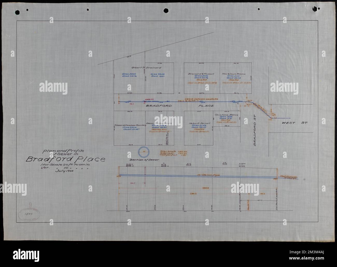 Plan and profile of sewer in Bradford Place , Sewers, Streets. Lawrence Stock Photo Alamy