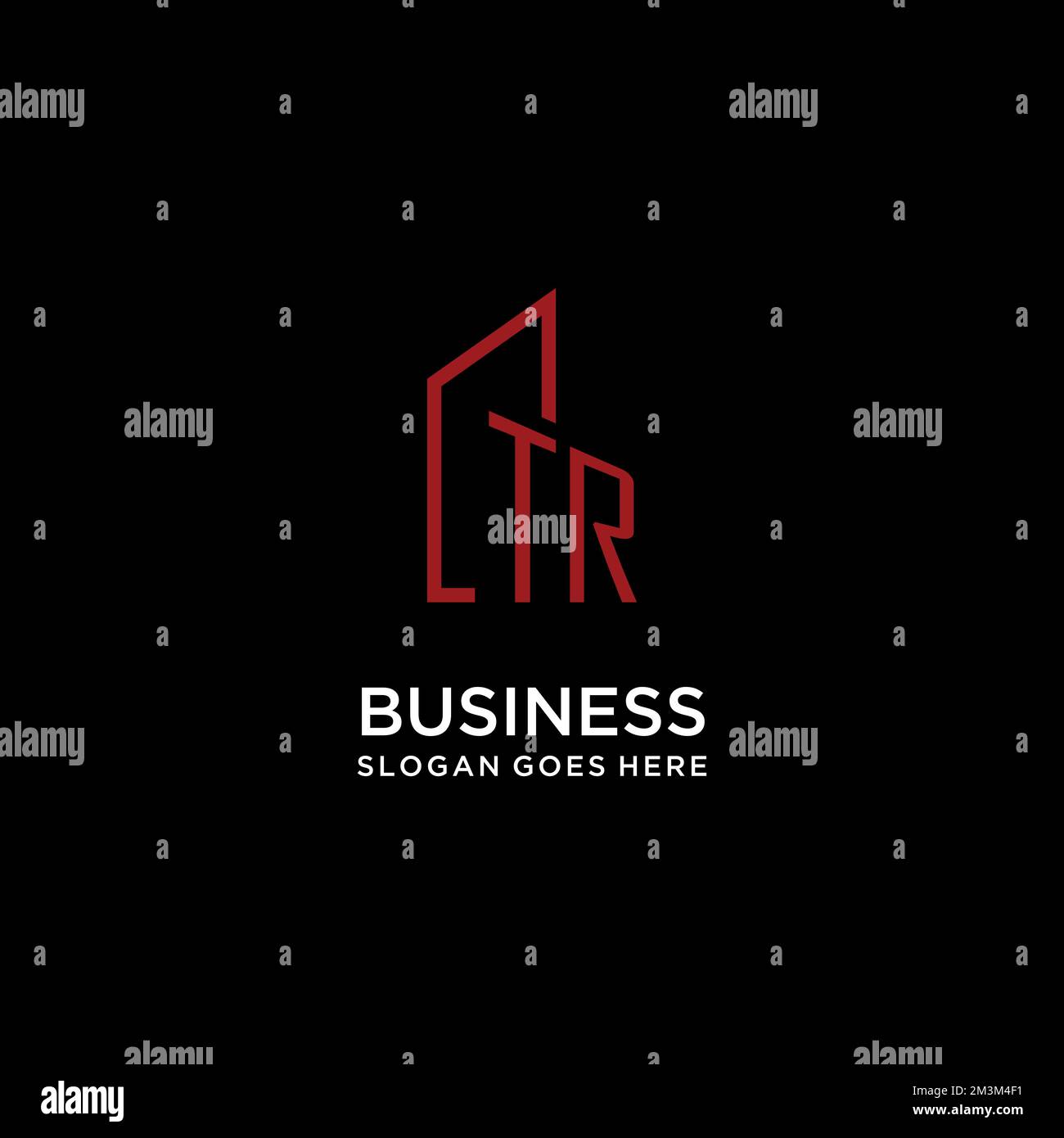 TR initial monogram with building logo design ideas Stock Vector