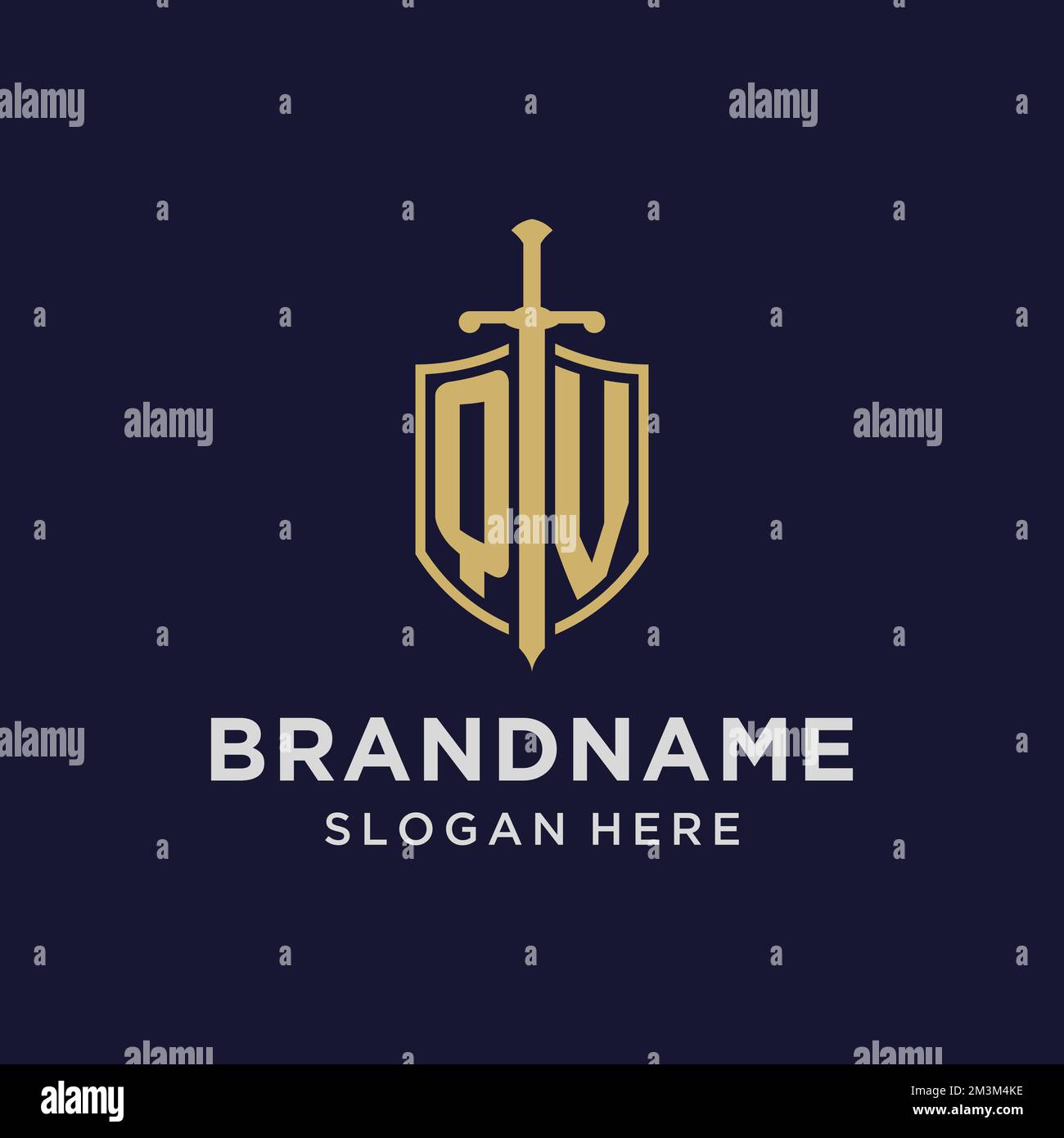 QV logo initial monogram with shield and sword design ideas Stock ...