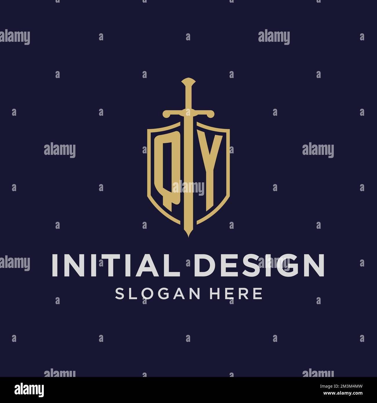 QY logo initial monogram with shield and sword design ideas Stock Vector