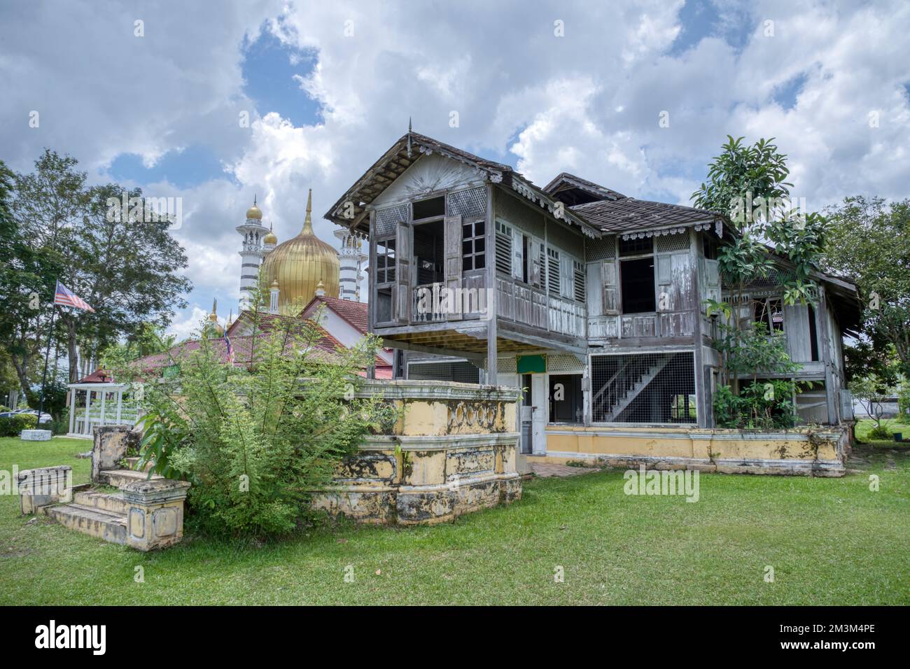 two-storey deserted malay structure cottage home. Stock Photo