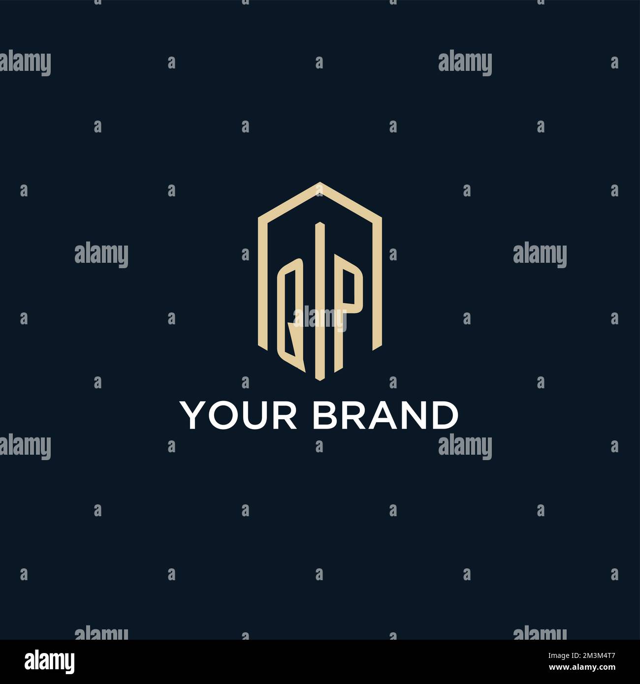 QP initial monogram logo with hexagonal shape style, real estate logo ...