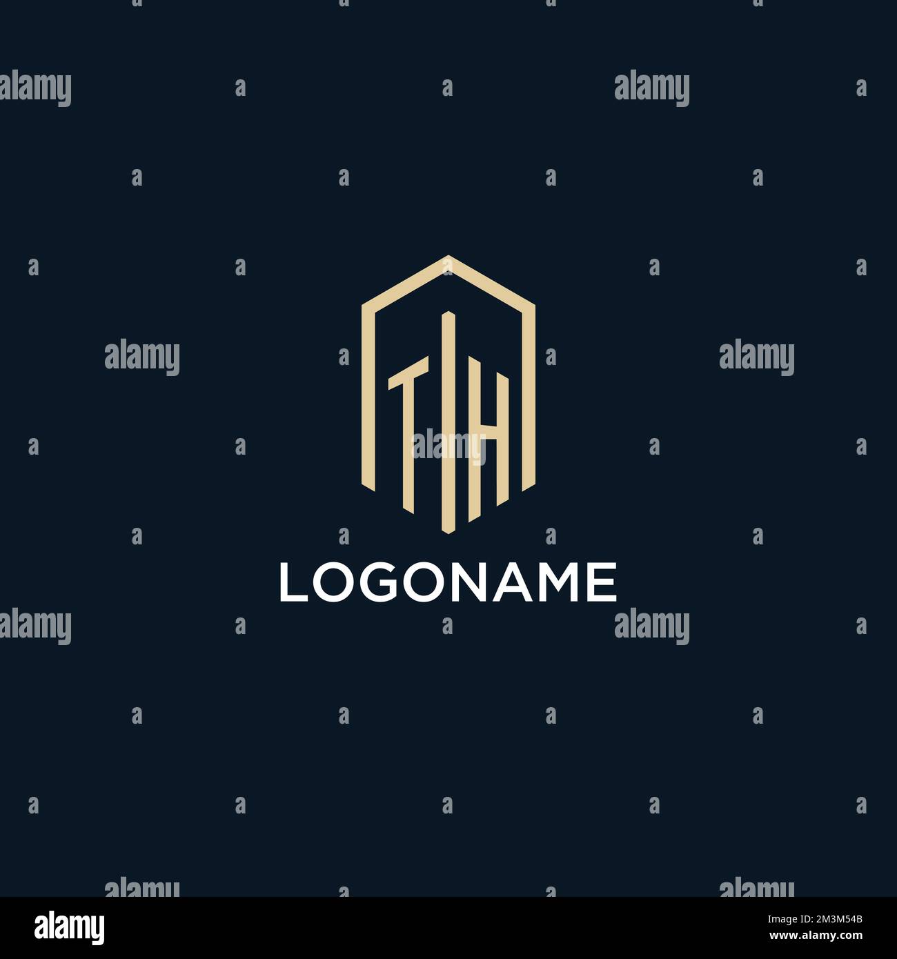 TH initial monogram logo with hexagonal shape style, real estate logo design ideas inspiration vector Stock Vector