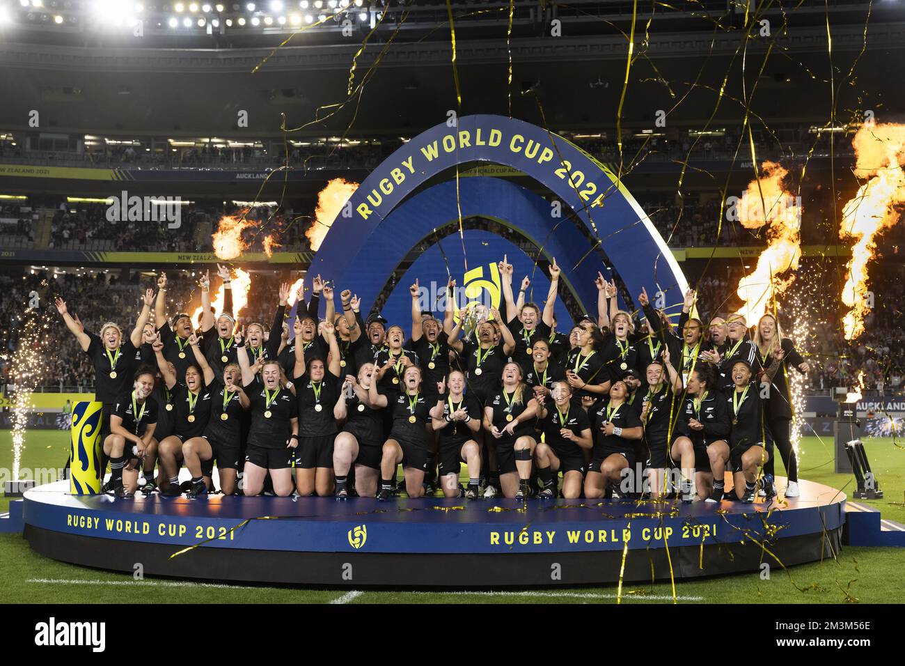 File photo dated 12-11-2022 of New Zealand celebrate their victory over England in the Women's Rugby World Cup final. England lost 34-31 to New Zealand in the final of the Women's Rugby World Cup in Auckland. Issue date: Friday December 16, 2022. Stock Photo