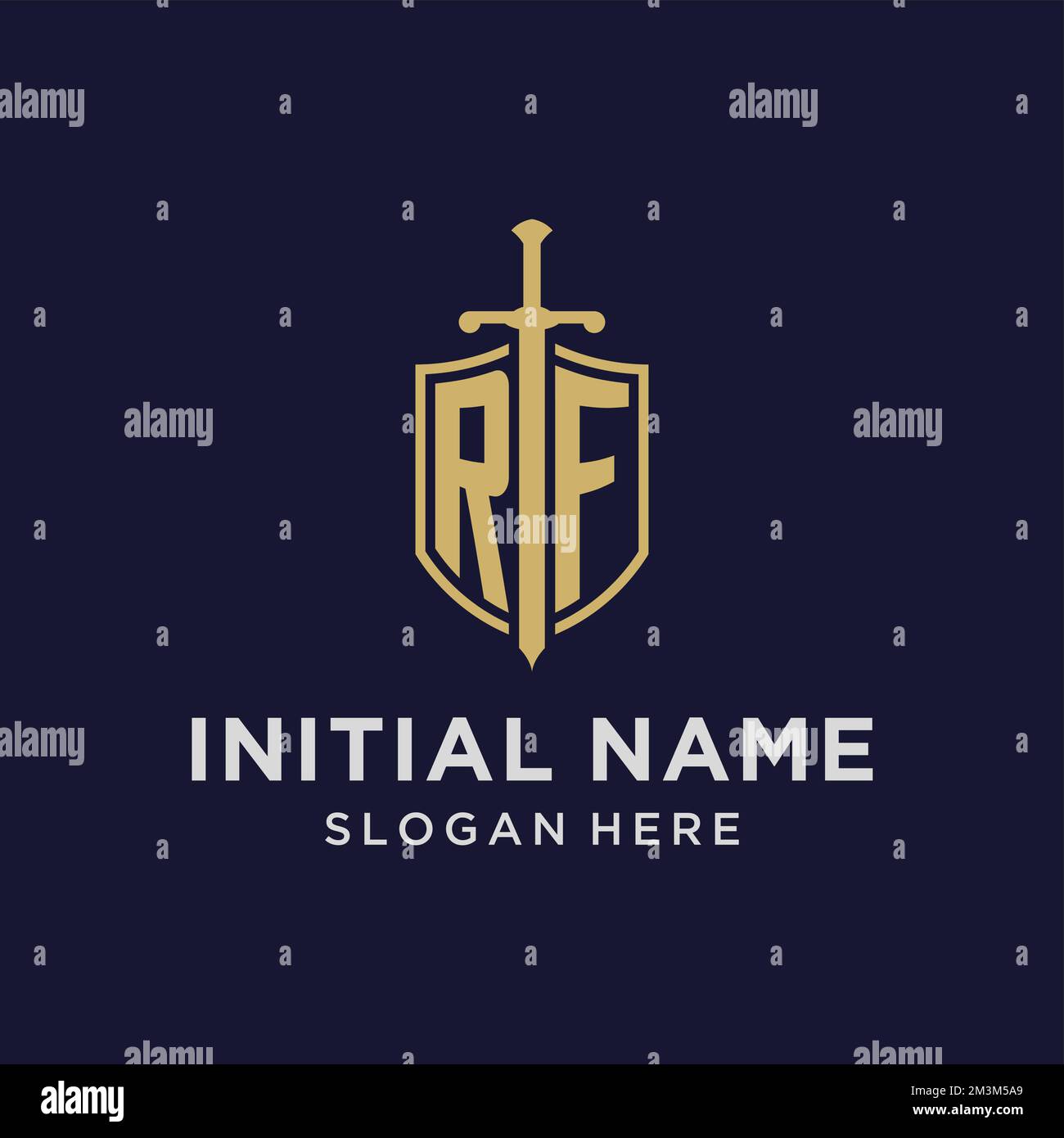 RF logo initial monogram with shield and sword design ideas Stock Vector