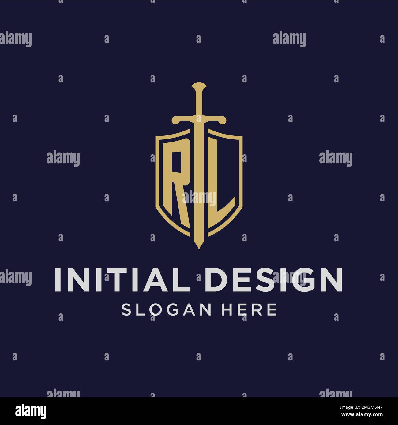 RL logo initial monogram with shield and sword design ideas Stock Vector