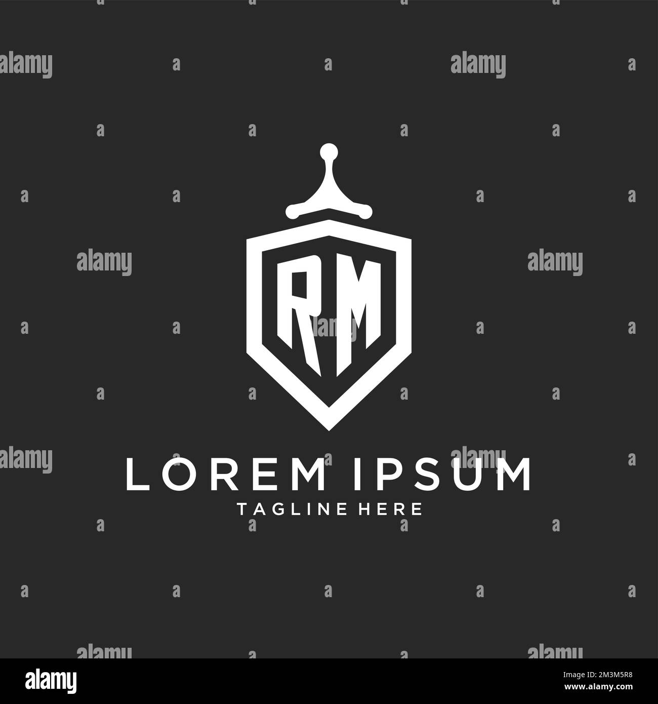 RM monogram logo initial with shield guard shape design ideas Stock Vector