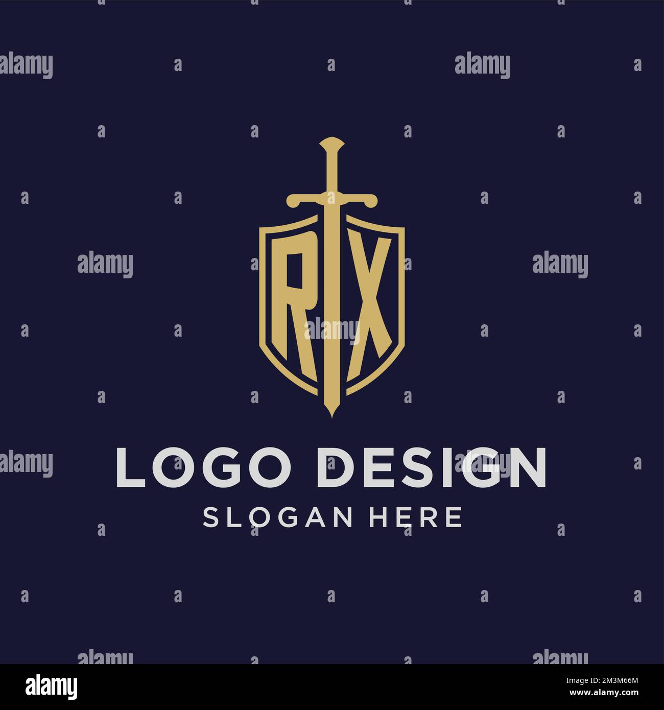 RX logo initial monogram with shield and sword design ideas Stock Vector
