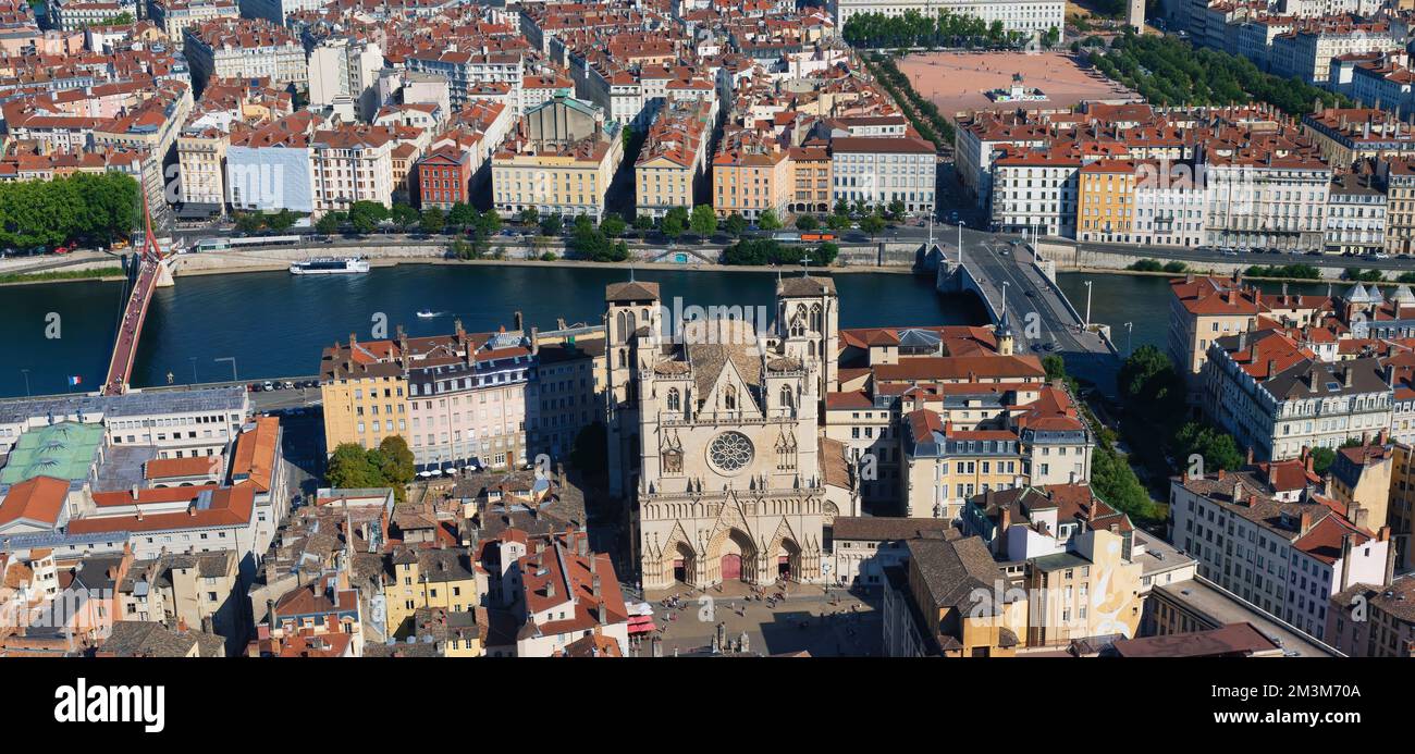 Aerial iew of Saint-Jean cathedral in Lyon, France Stock Photo