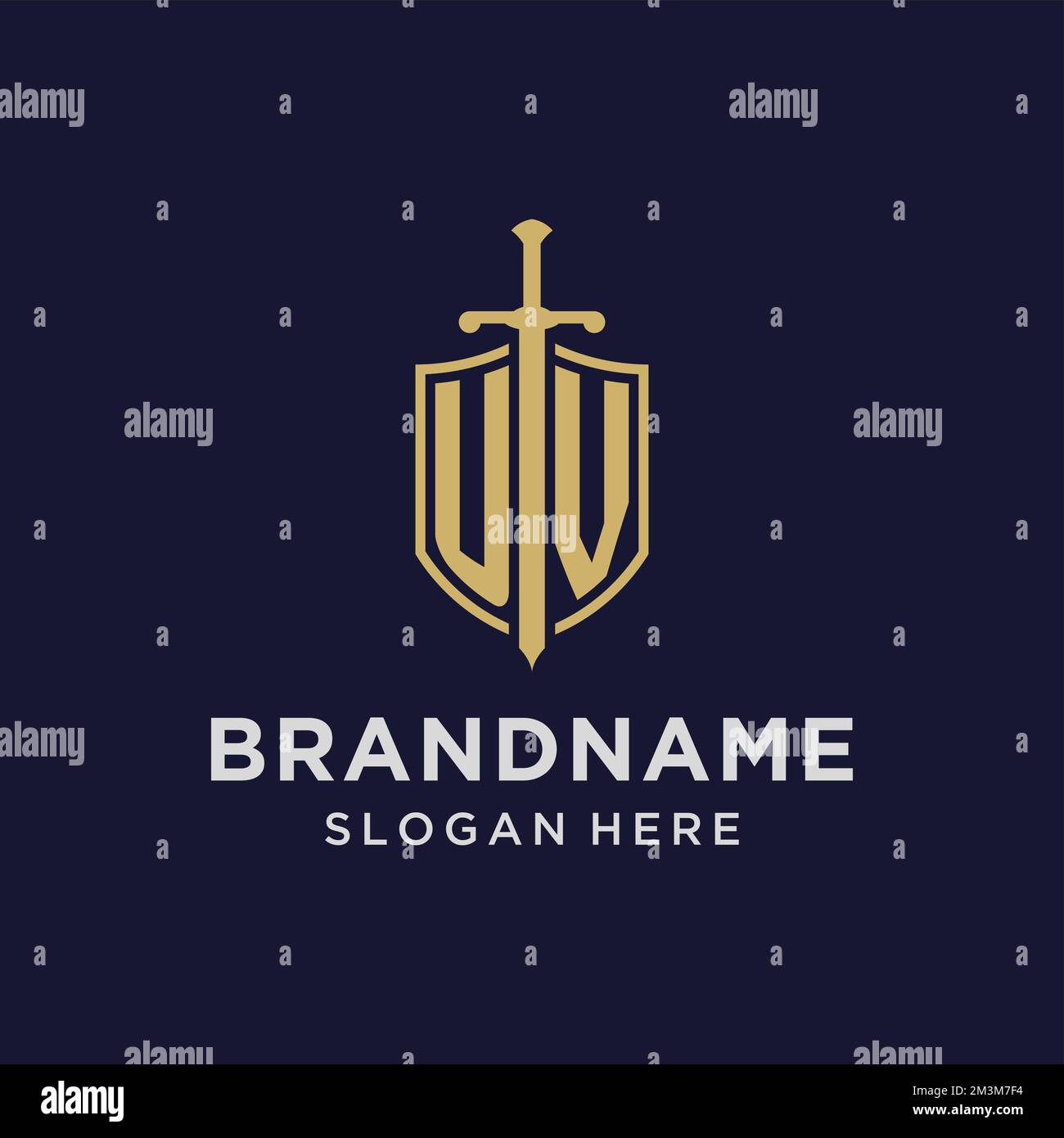 UV logo initial monogram with shield and sword design ideas Stock ...