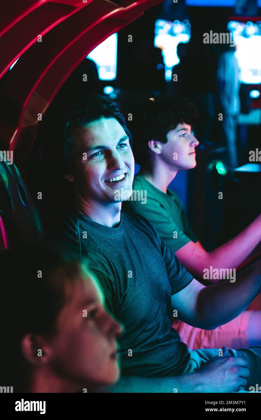 playing in an arcade Stock Photo