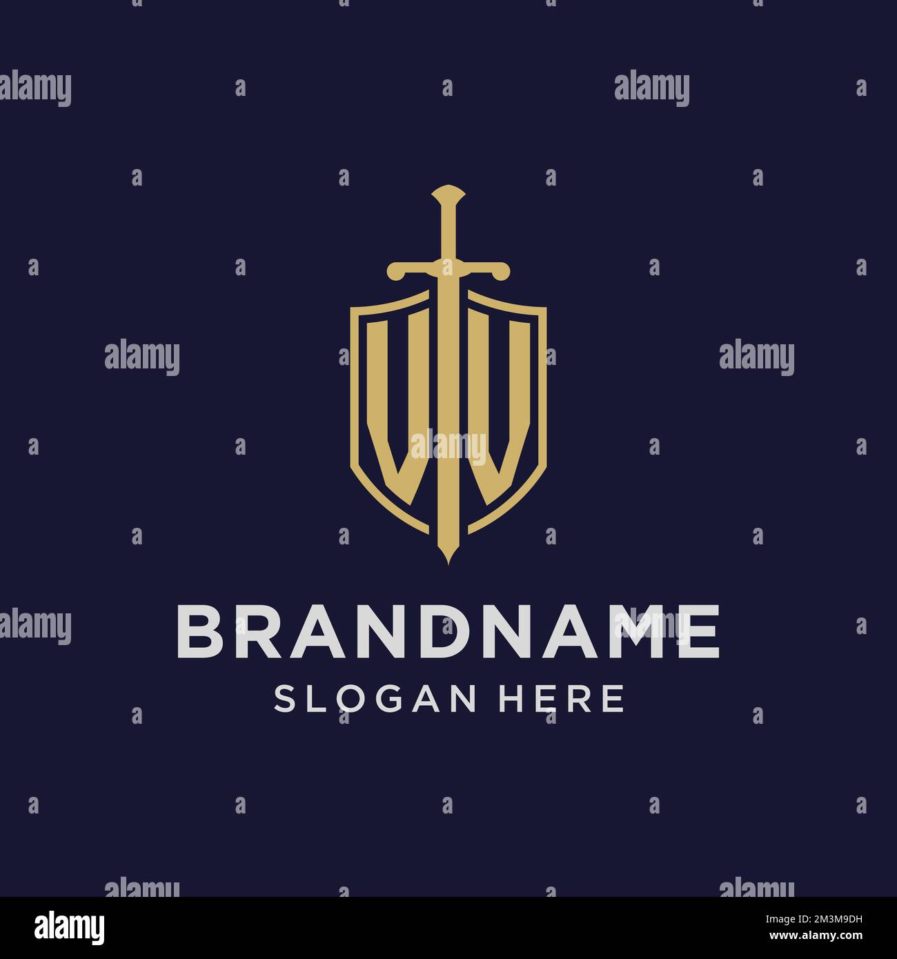 VV logo initial monogram with shield and sword design ideas Stock ...