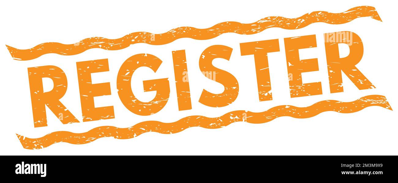 REGISTER text written on orange lines stamp sign Stock Photo - Alamy