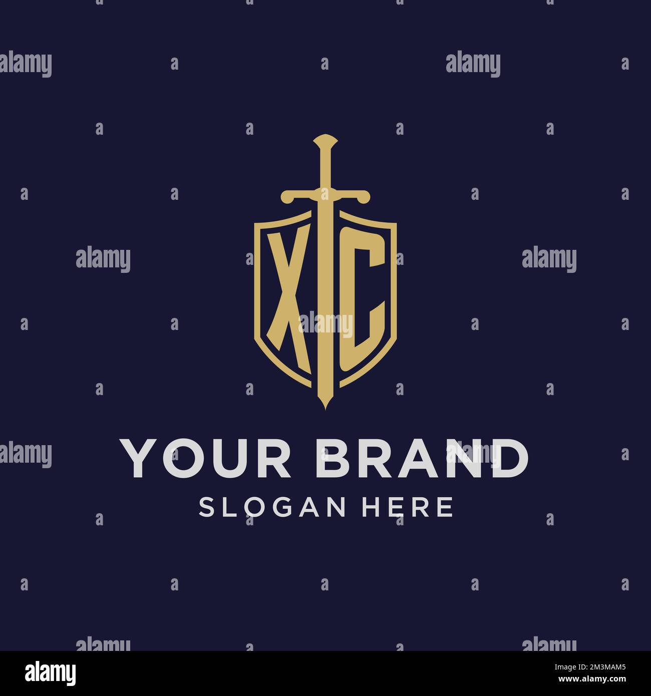XC logo initial monogram with shield and sword design ideas Stock ...