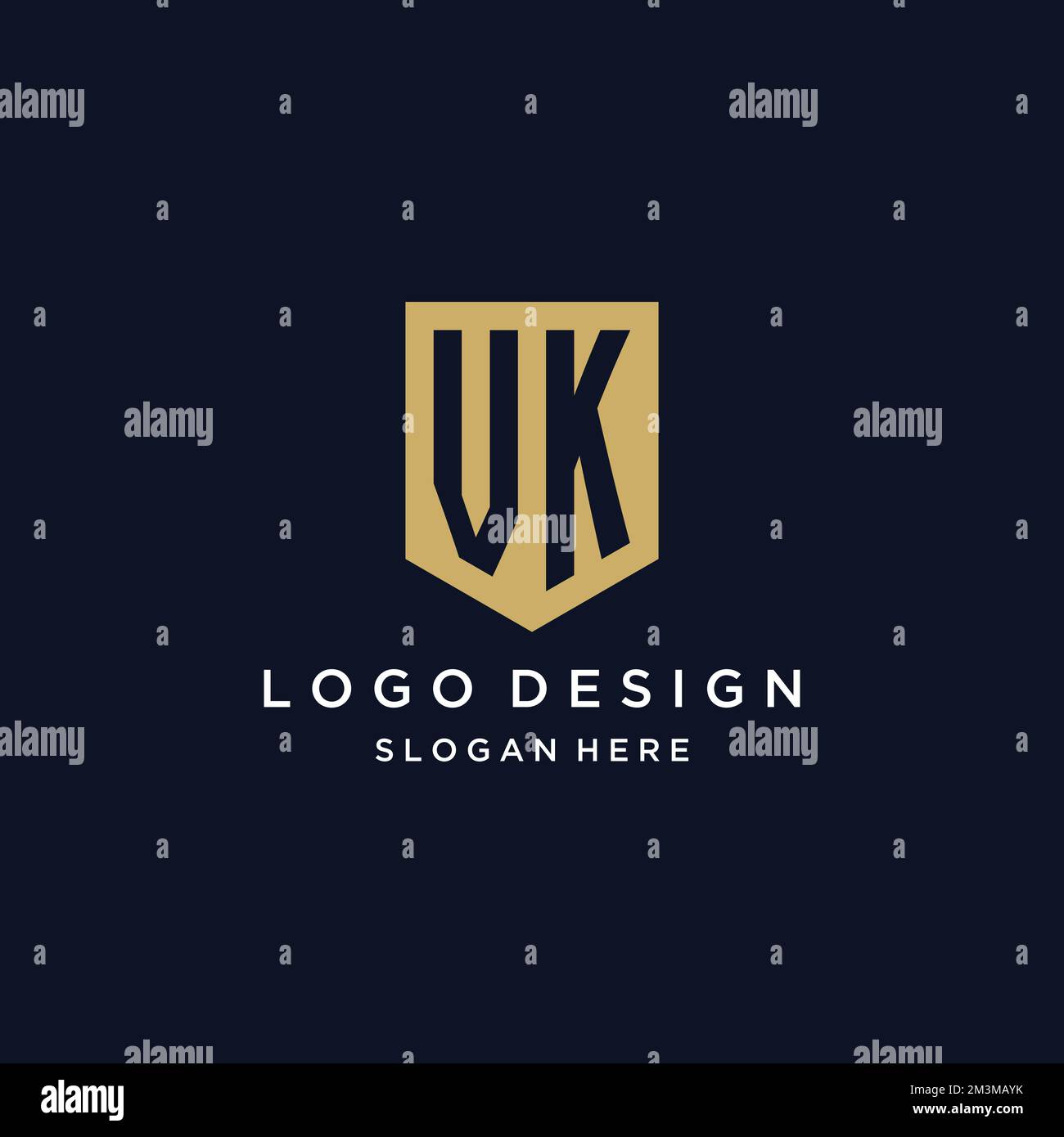 VK monogram initials logo design with shield icon template Stock Vector