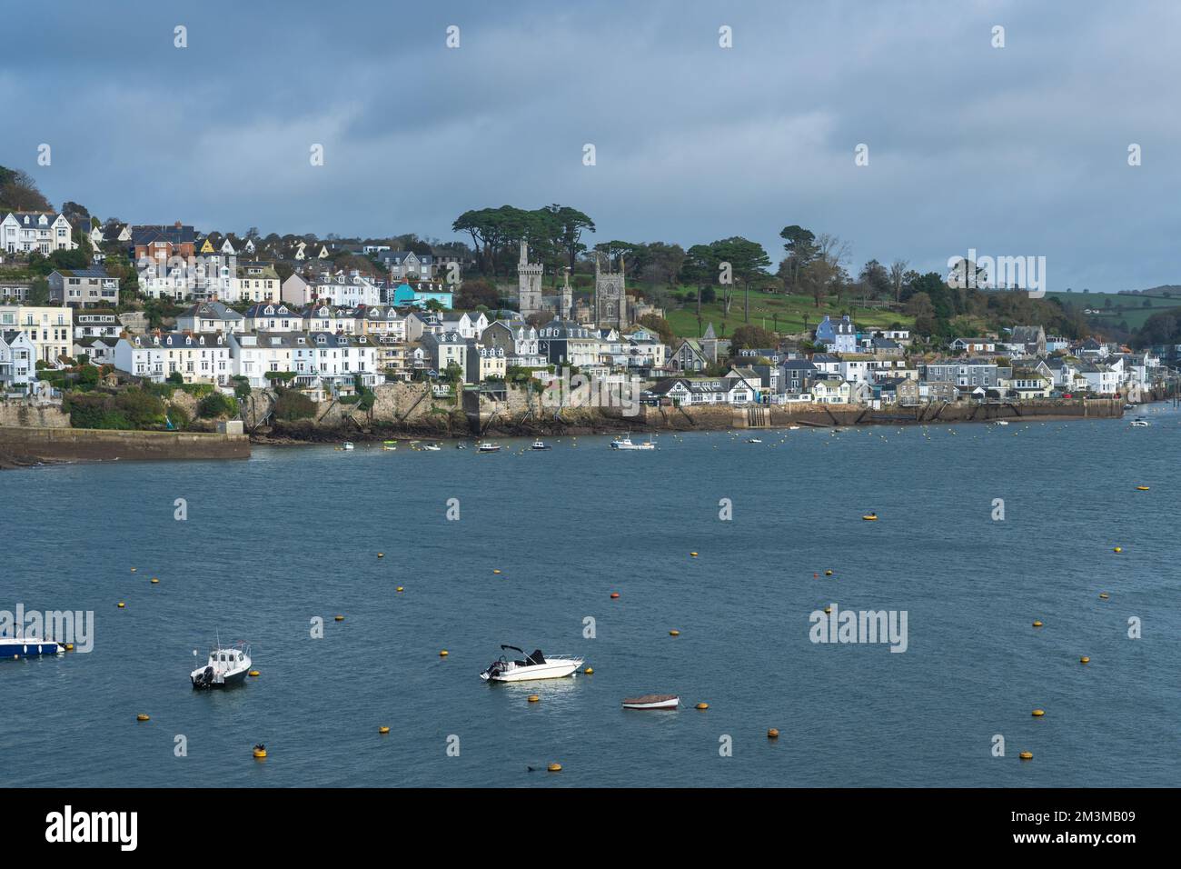 The pretty harbour villages of Fowey and Polruan on the South Cornish coast. Stock Photo