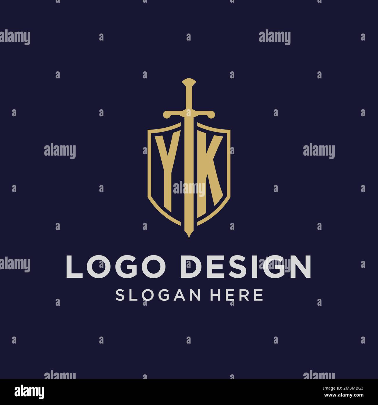 YK logo initial monogram with shield and sword design ideas Stock Vector