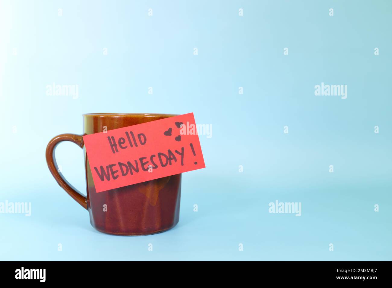 Welcome, hello and happy Wednesday concept. Selective focus of coffee ...