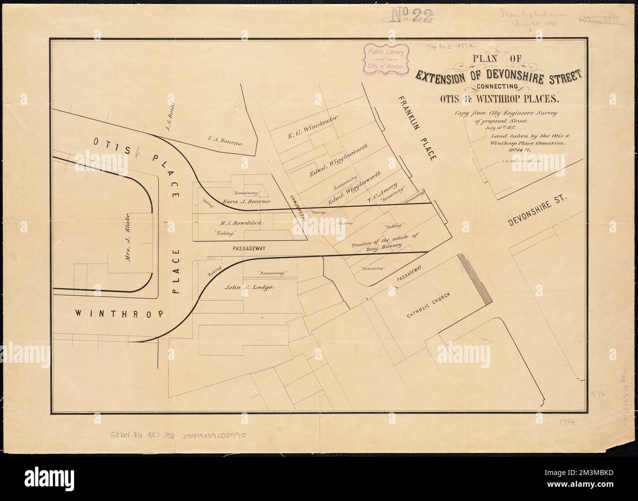 Plan of extension of Devonshire - Plan Of Extension Of Devonshire Street Connecting Otis Winthrop Places Boston Mass Maps Norman B Leventhal Map Center Collection 2M3MBKD 