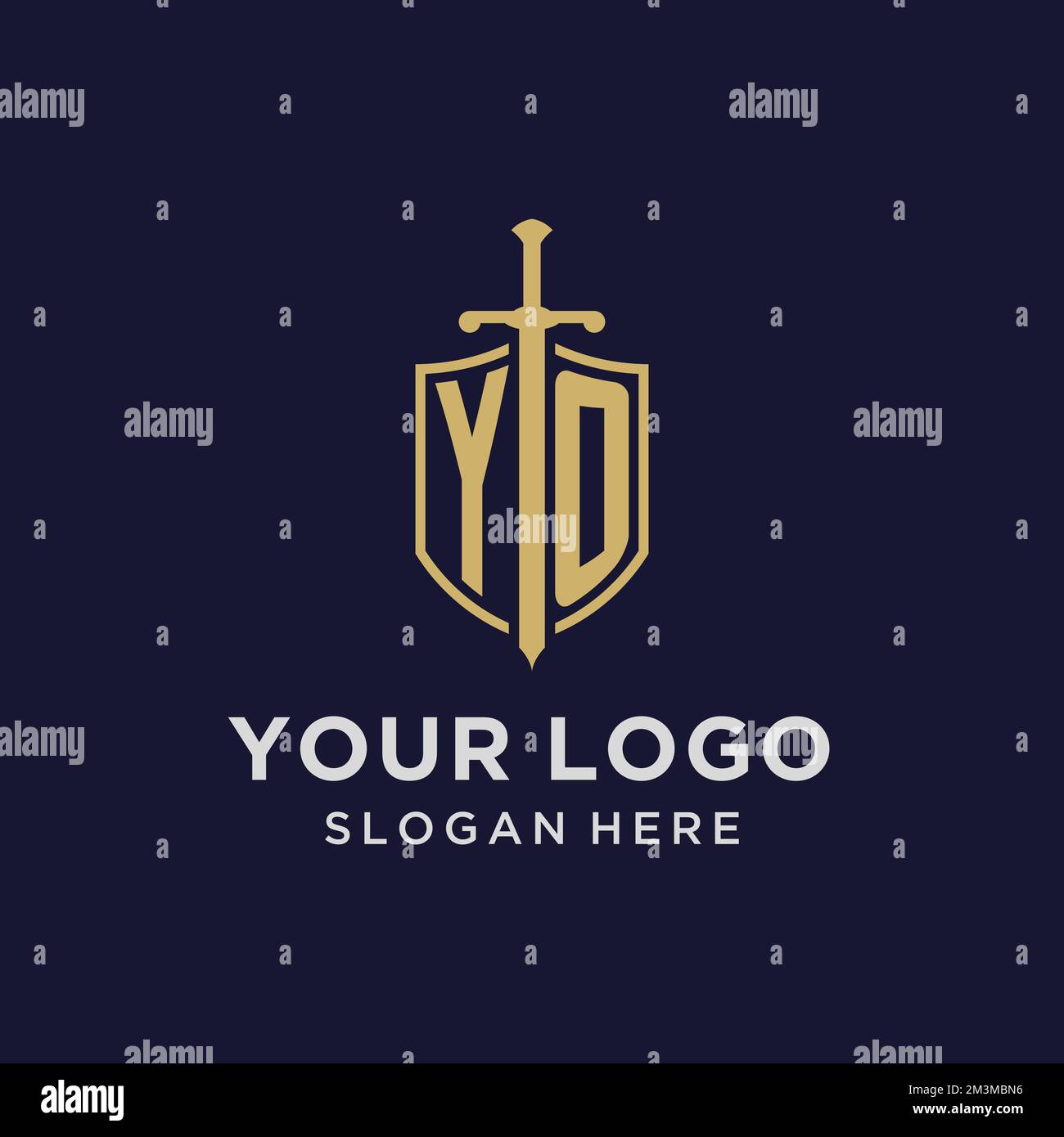 YO logo initial monogram with shield and sword design ideas Stock Vector