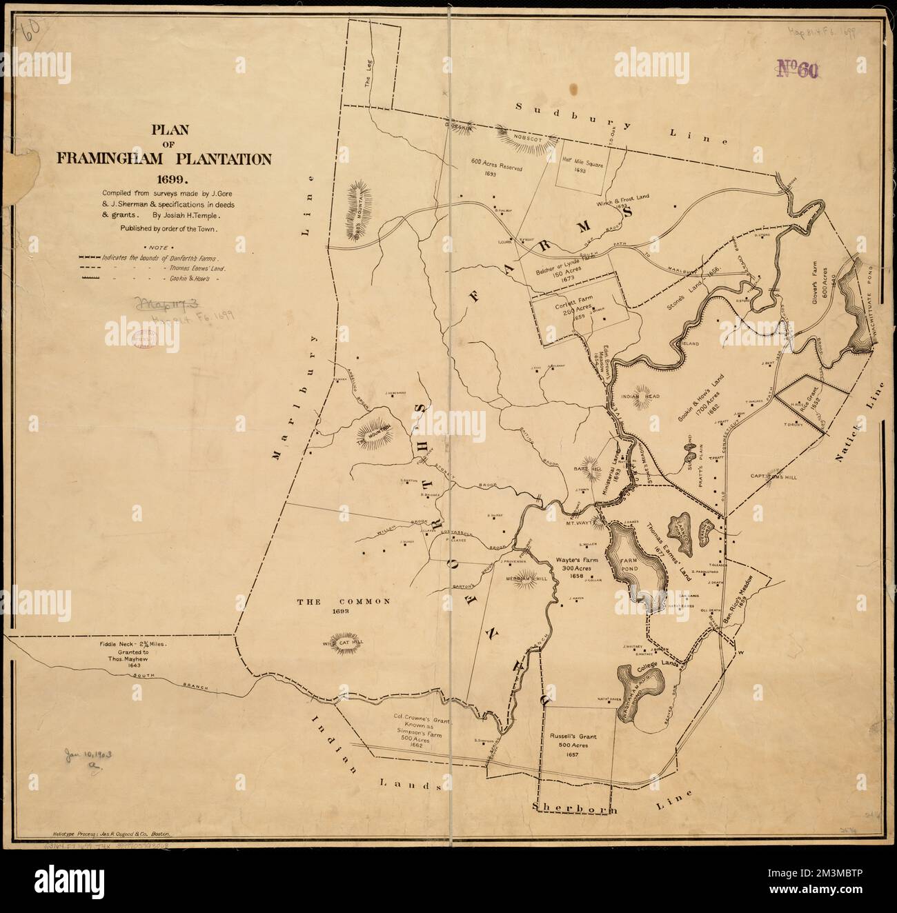 Plan of Framingham Plantation 1699 , Real property, Massachusetts