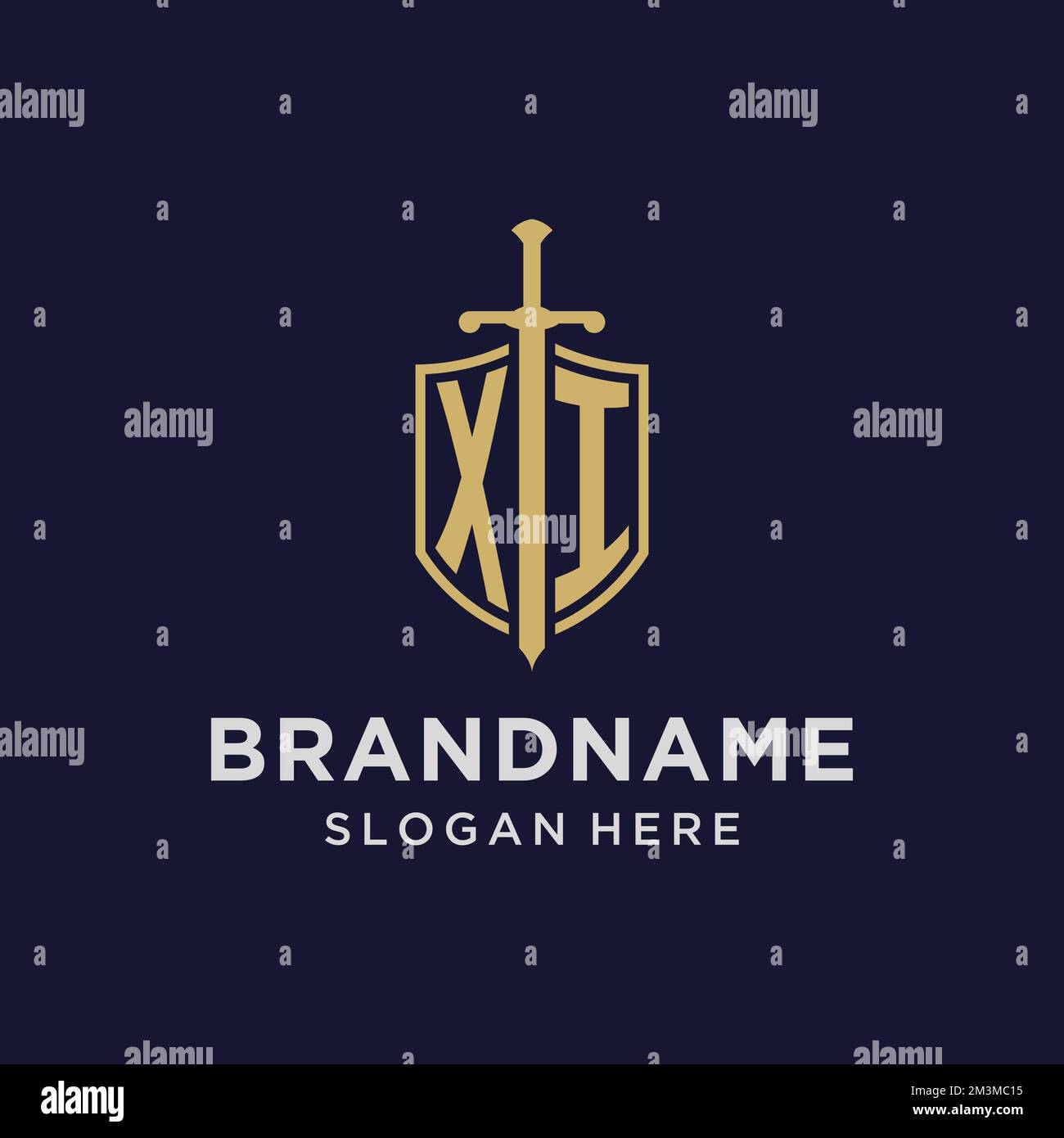 XI logo initial monogram with shield and sword design ideas Stock Vector