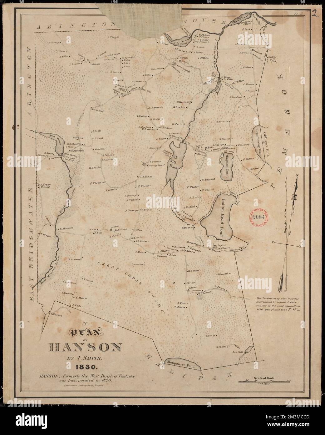 Plan of Hanson made by Joshua Smith, dated 1830 ,. Massachusetts