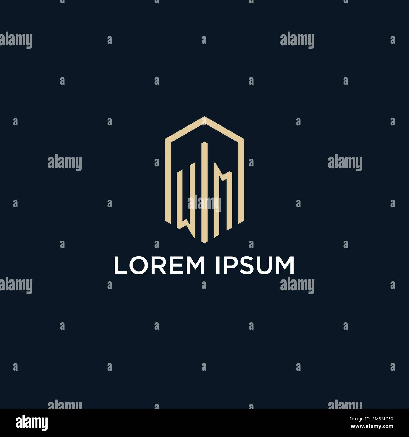 WM initial monogram logo with hexagonal shape style, real estate logo design ideas inspiration vector Stock Vector