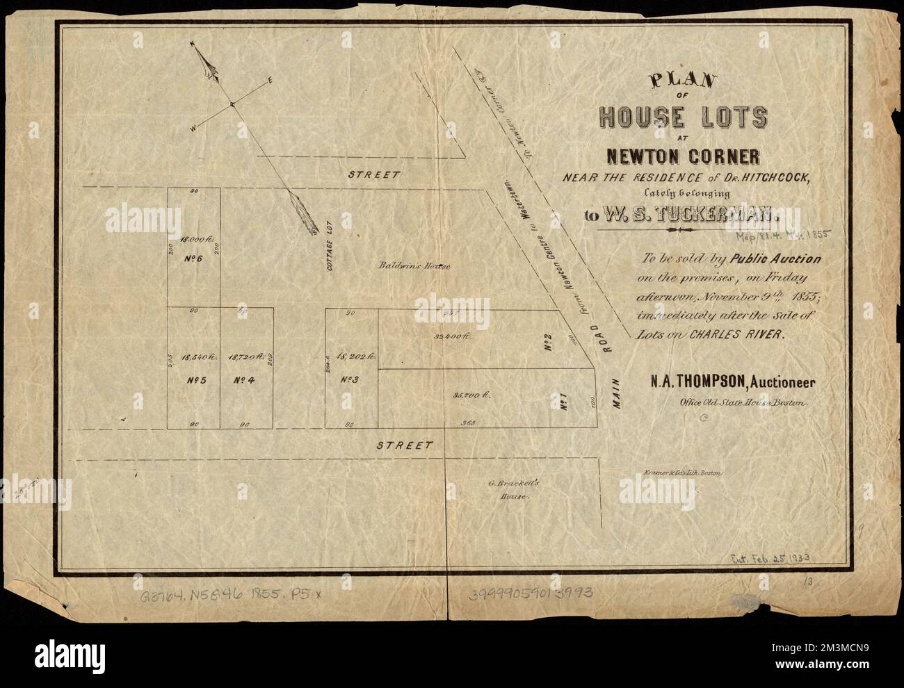 Plan of house lots at Newton Corner near the residence of Dr. Hitchcock