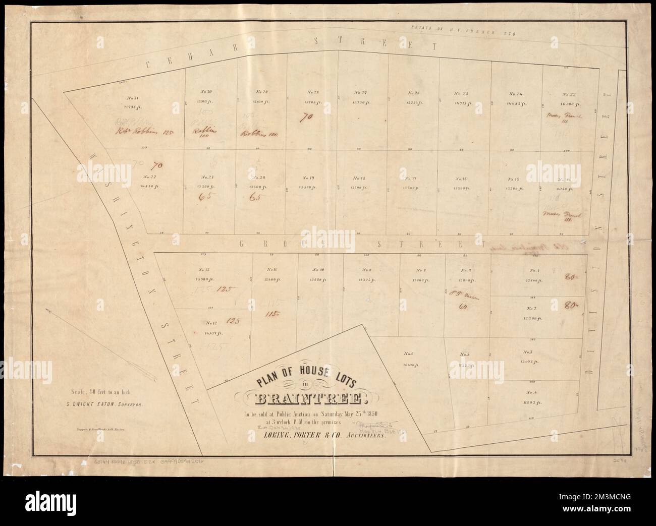 Plan of house lots in Braintree to be sold at public auction on