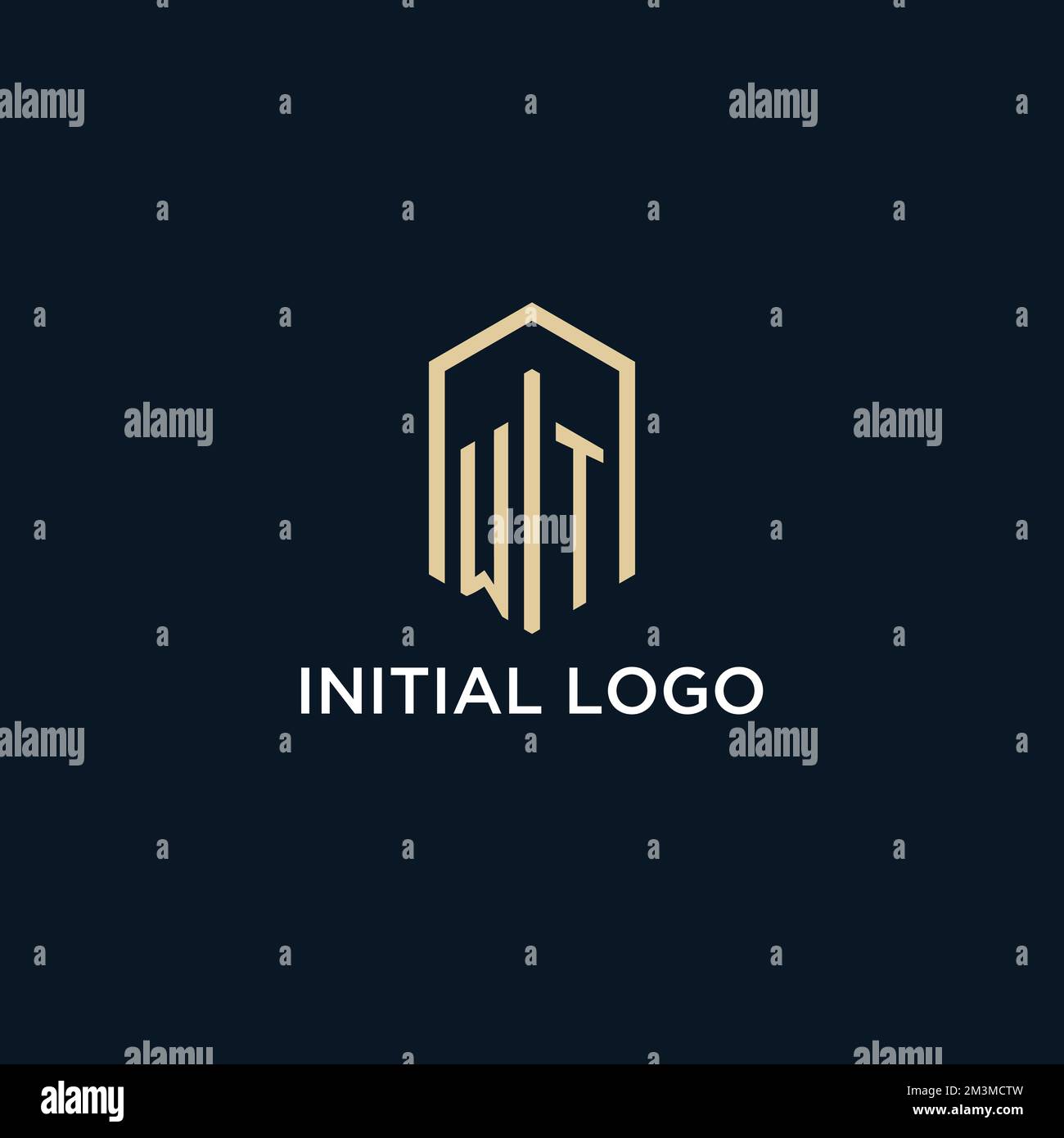 WT initial monogram logo with hexagonal shape style, real estate logo design ideas inspiration vector Stock Vector