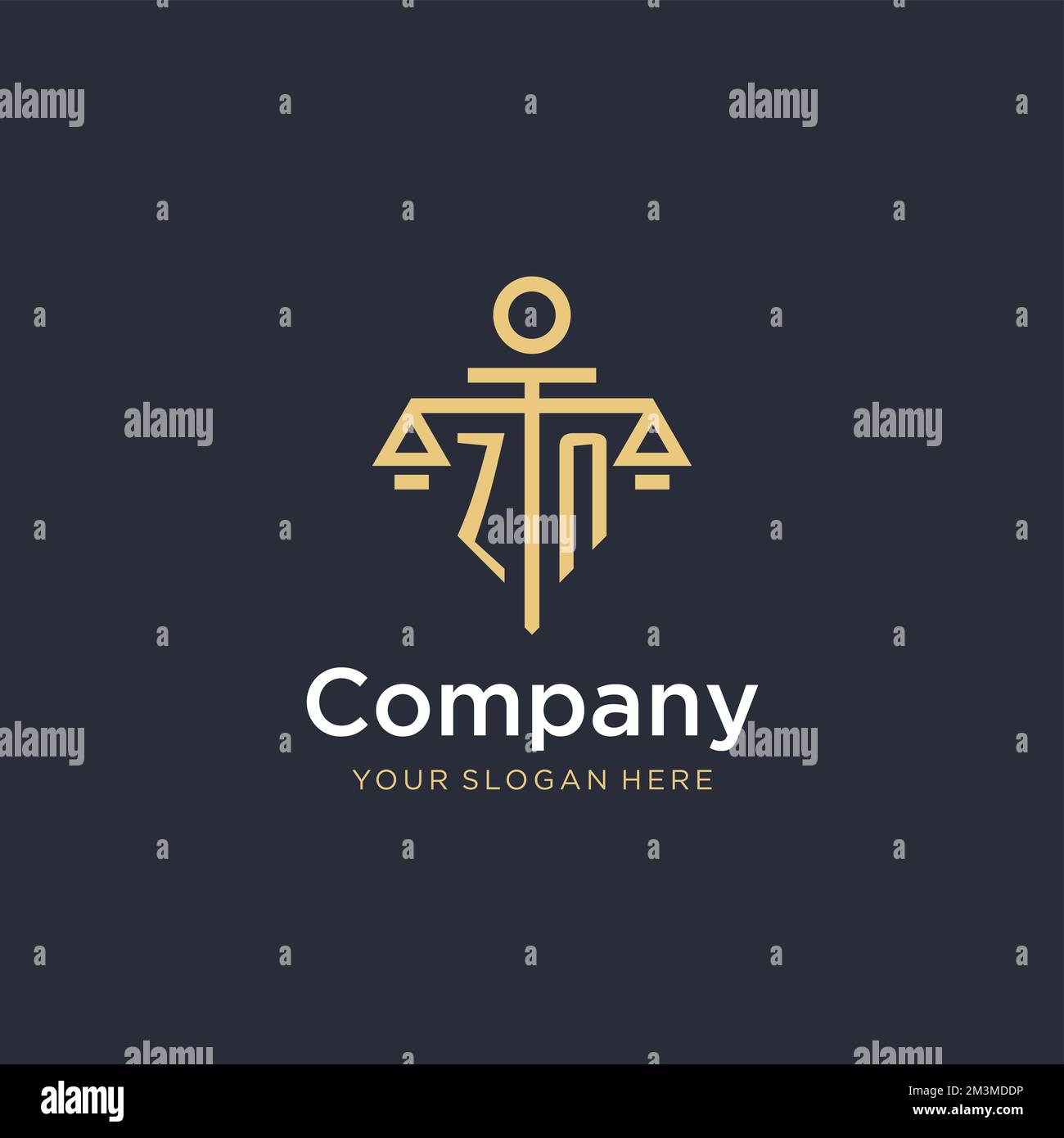 ZN initial monogram logo with scale and pillar style design ideas Stock Vector
