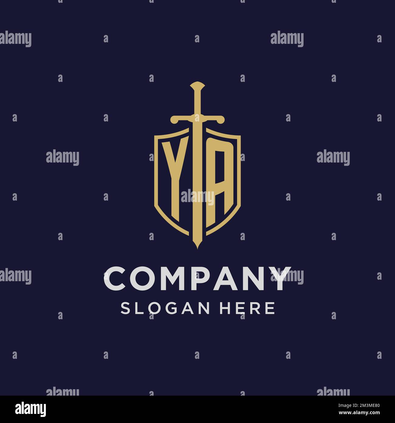 YA logo initial monogram with shield and sword design ideas Stock Vector