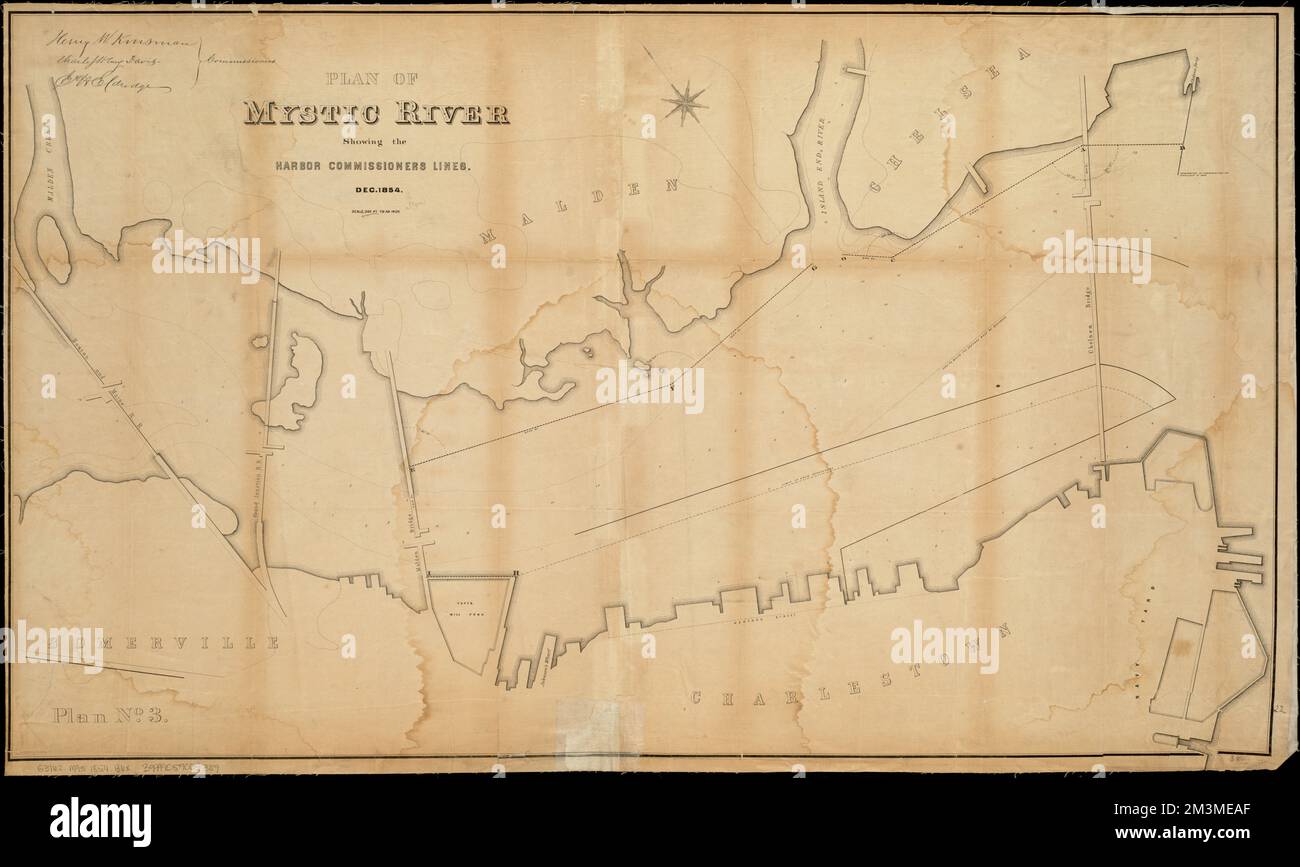 Plan of Mystic River showing the Harbor Commissioners lines Dec. 1854