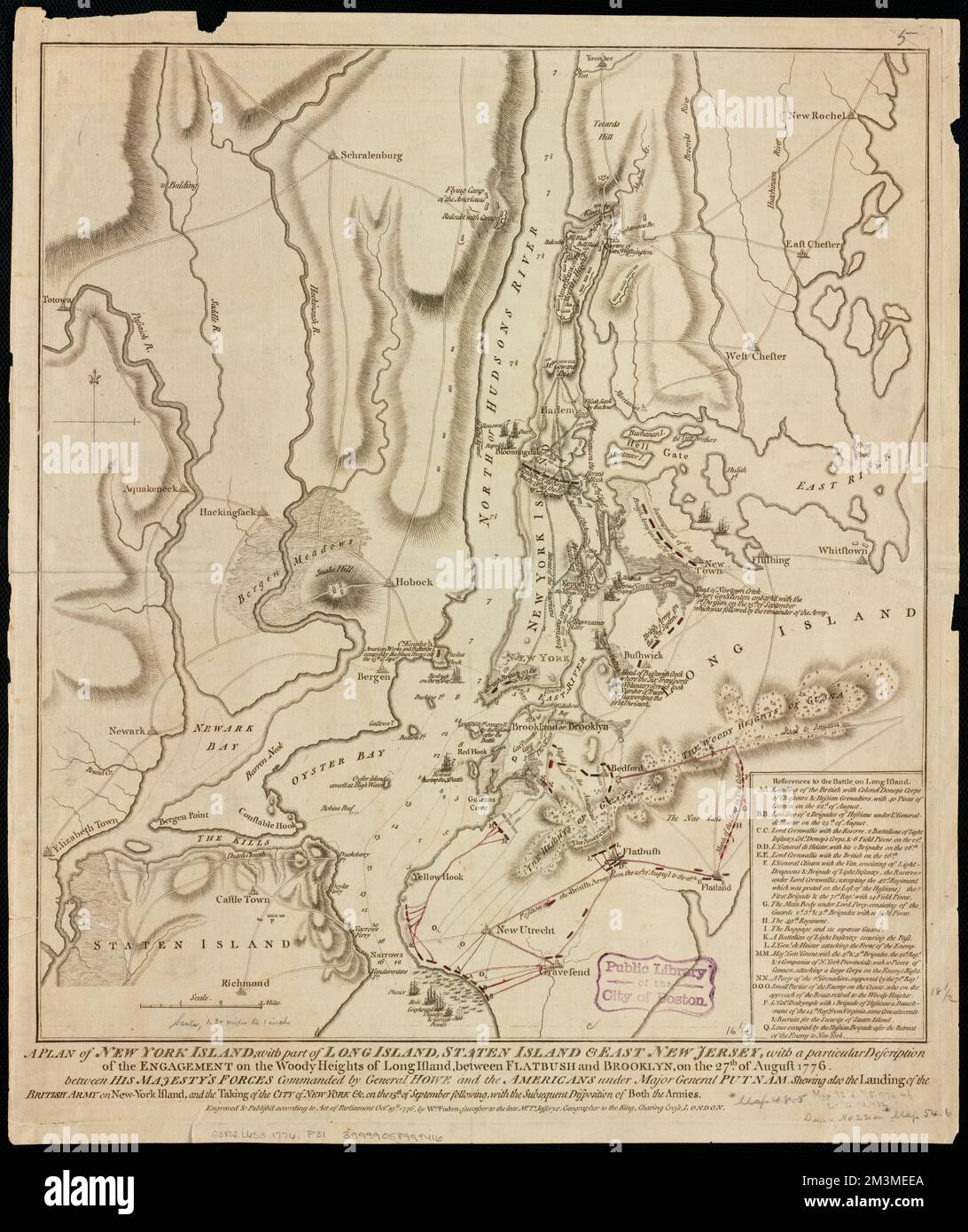 A plan of New York Island with - A Plan Of New York Island With Part Of Long Island Staten Island East New Jersey With A Particular Description Of The Engagement On The Woody Heights Of Long Island Between Flatbush And Brooklyn On The 27th Of August 1776 Between His Majestys Forces Commanded By General Howe And The Americans Under Major General Putnam Shewing Also The Landing Of The British Army On New York Island And The Taking Of The City Of New York C On The 15th Of September Following With The Subsequent Disposition Of Both The Armies Long Island Battle Of New York Ny 1776 Maps Early Works To 1800 2M3MEEA