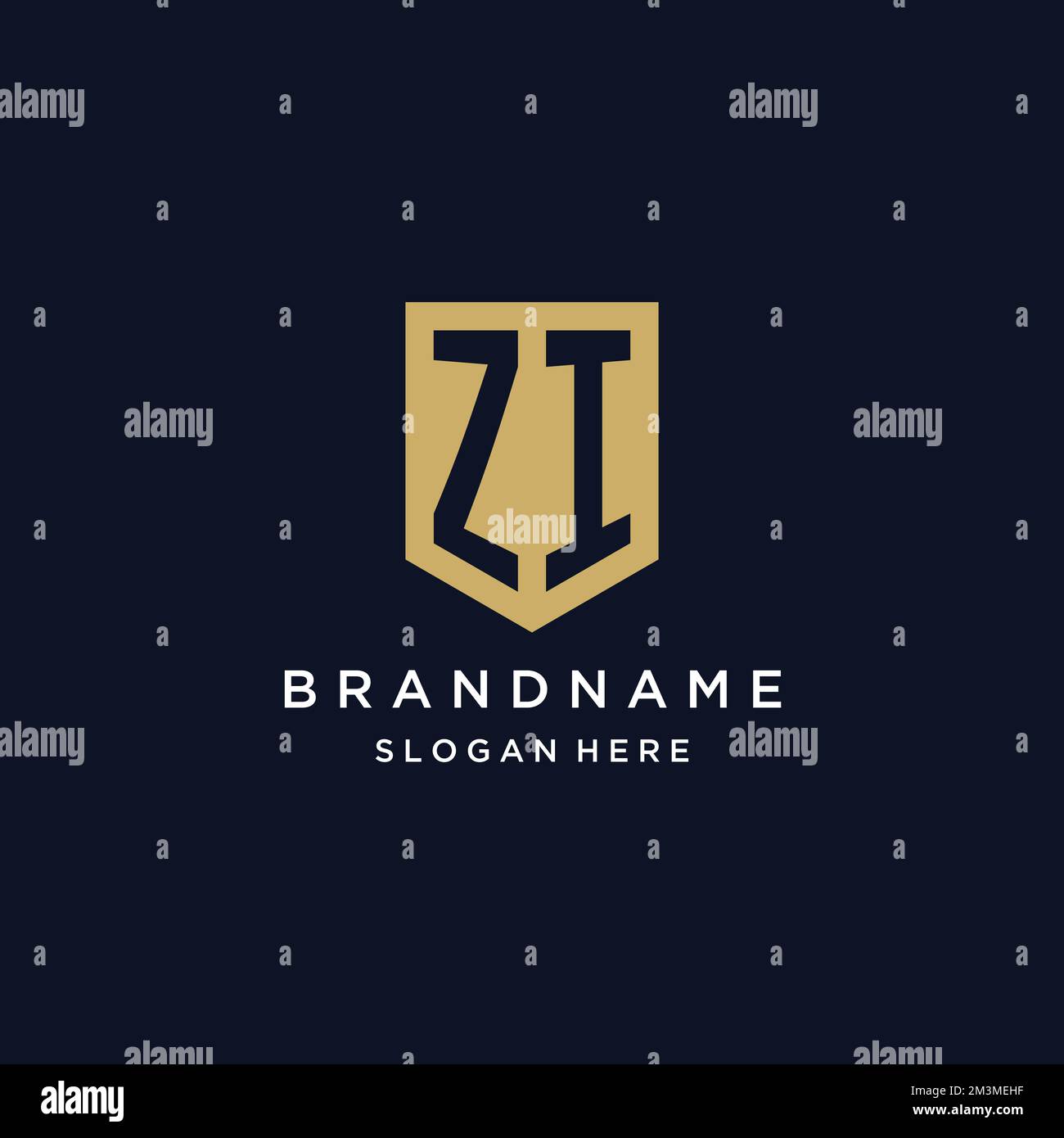 ZI monogram initials logo design with shield icon template Stock Vector