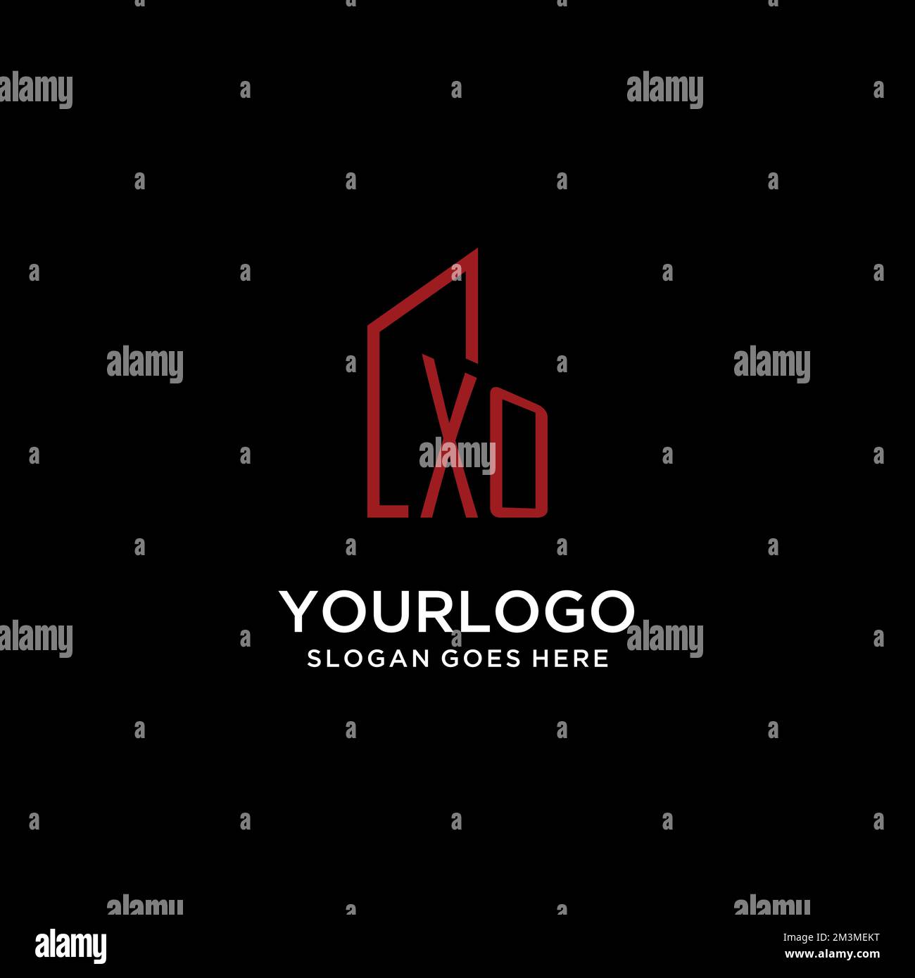 XO initial monogram with building logo design ideas Stock Vector