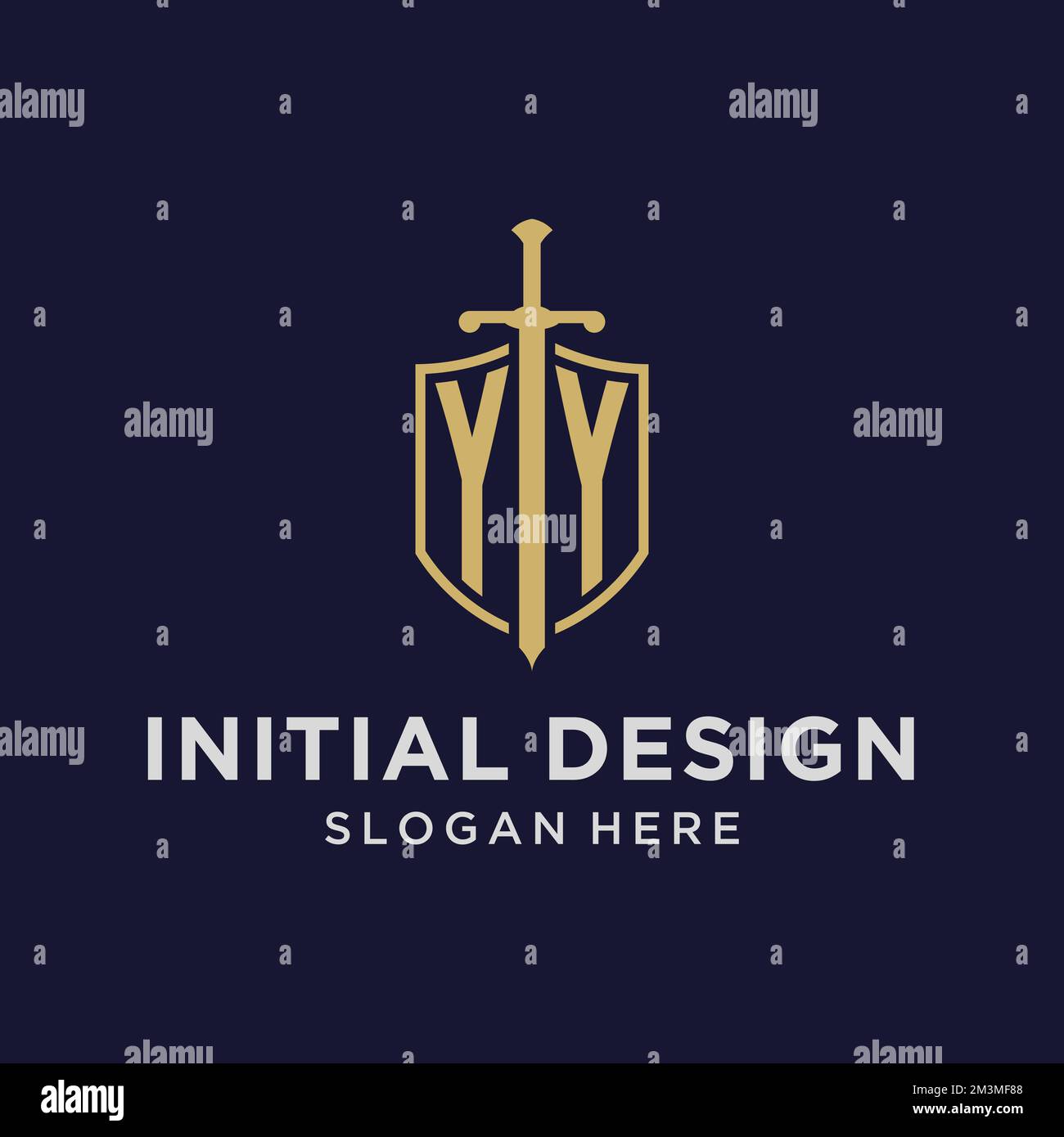 YY logo initial monogram with shield and sword design ideas Stock Vector